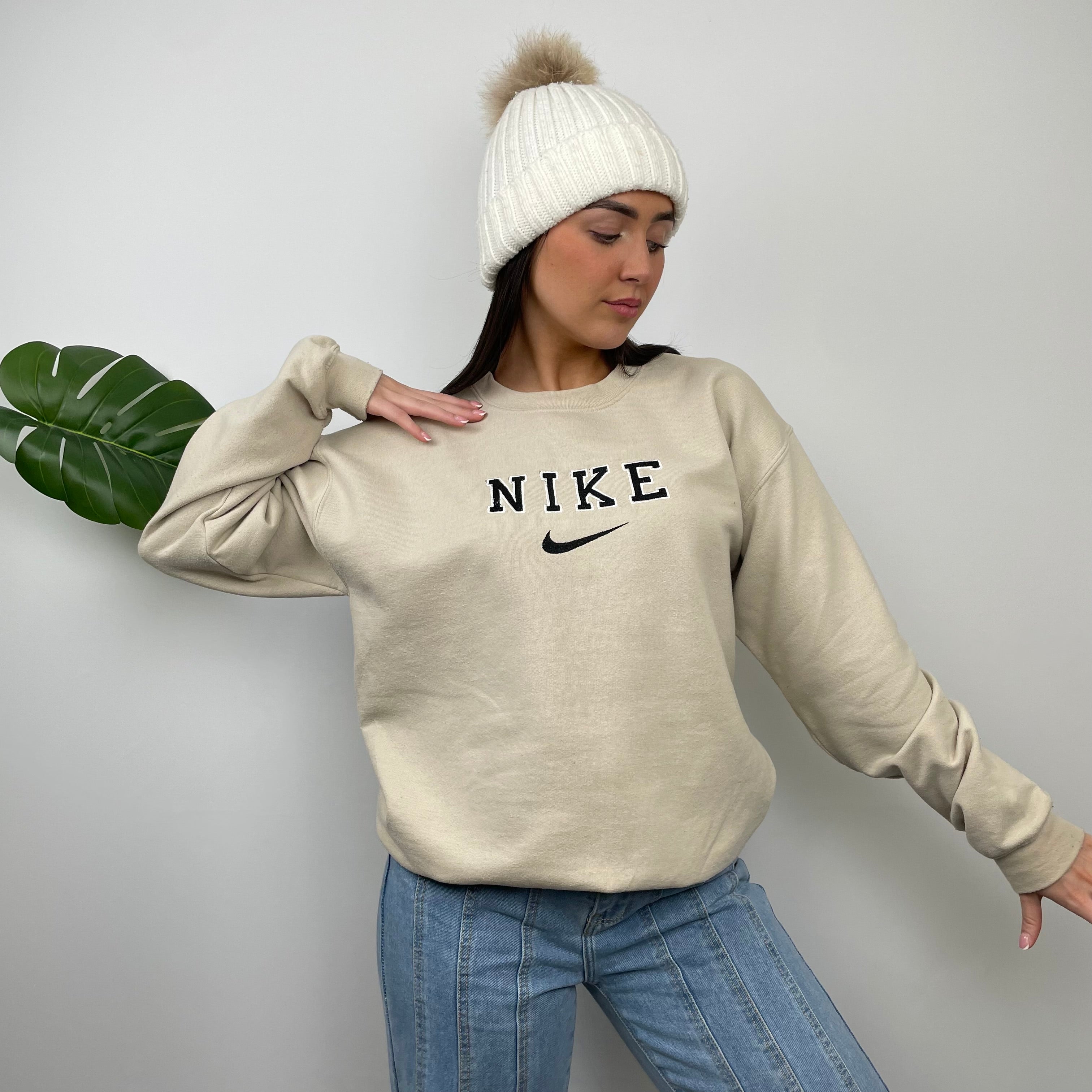 Nike RARE Cream Embroidered Spell Out Sweatshirt (M)