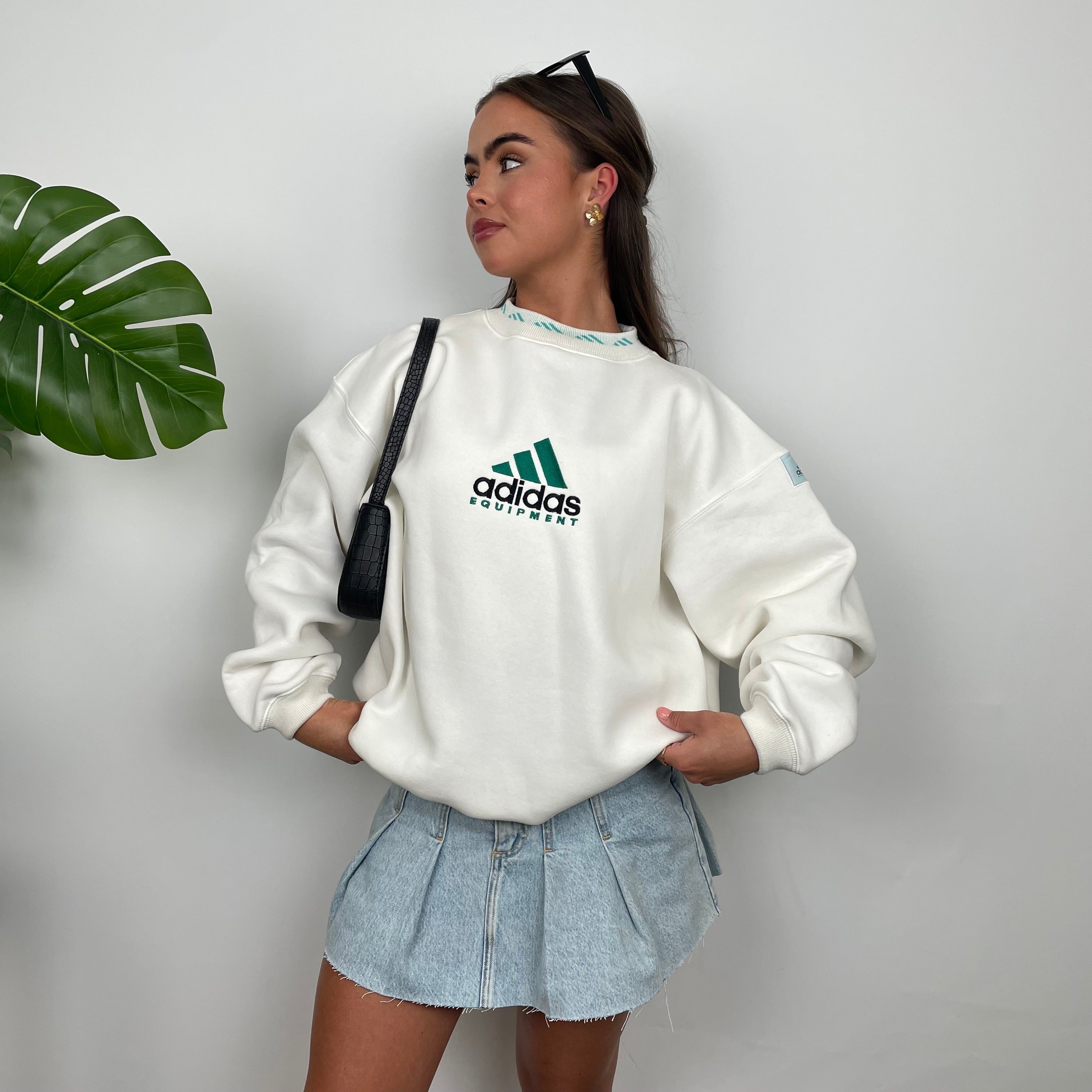 Adidas Equipment White Embroidered Spell Out Sweatshirt as worn by Annalivia Hynds (S)