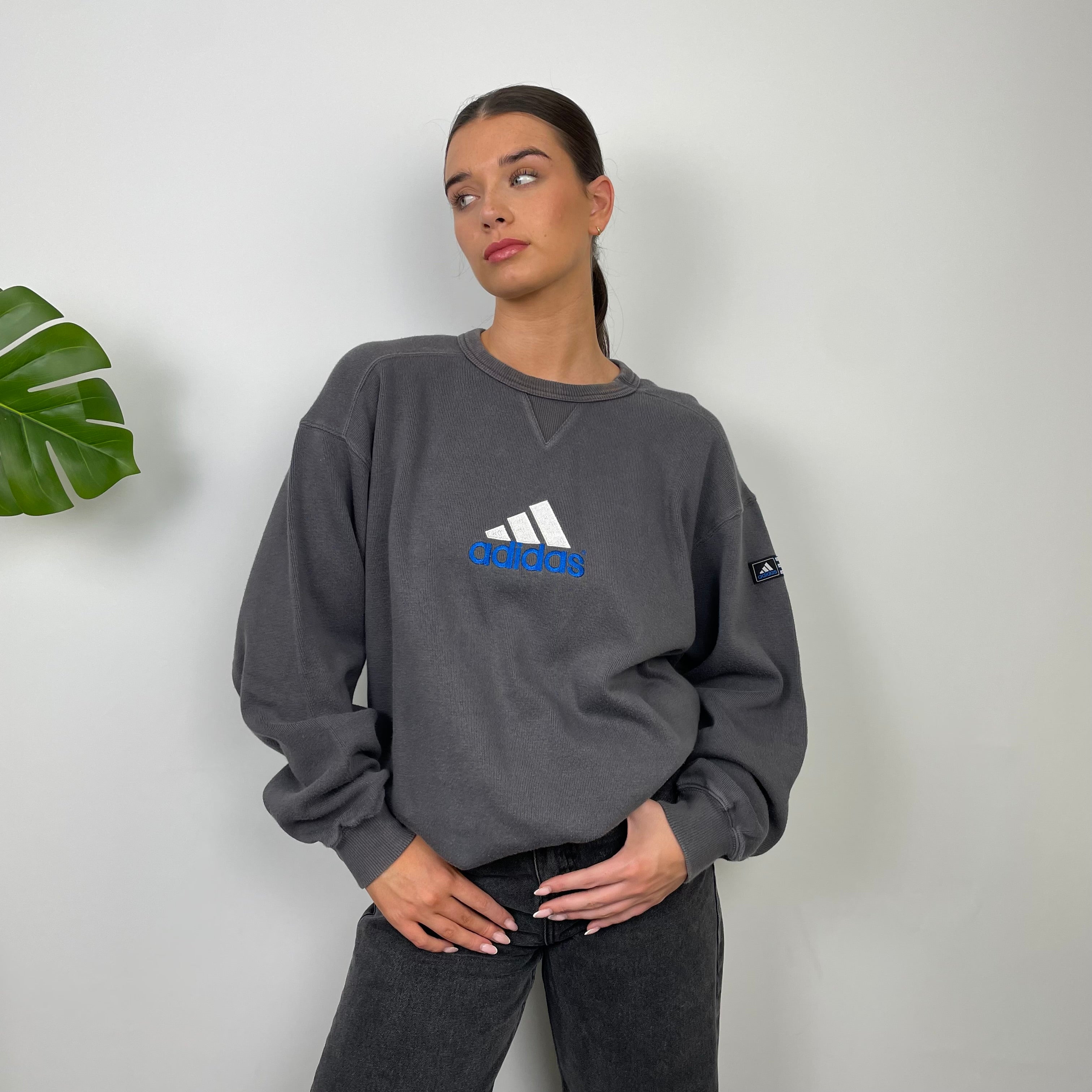 Adidas Grey Embroidered Spell Out Sweatshirt (L)