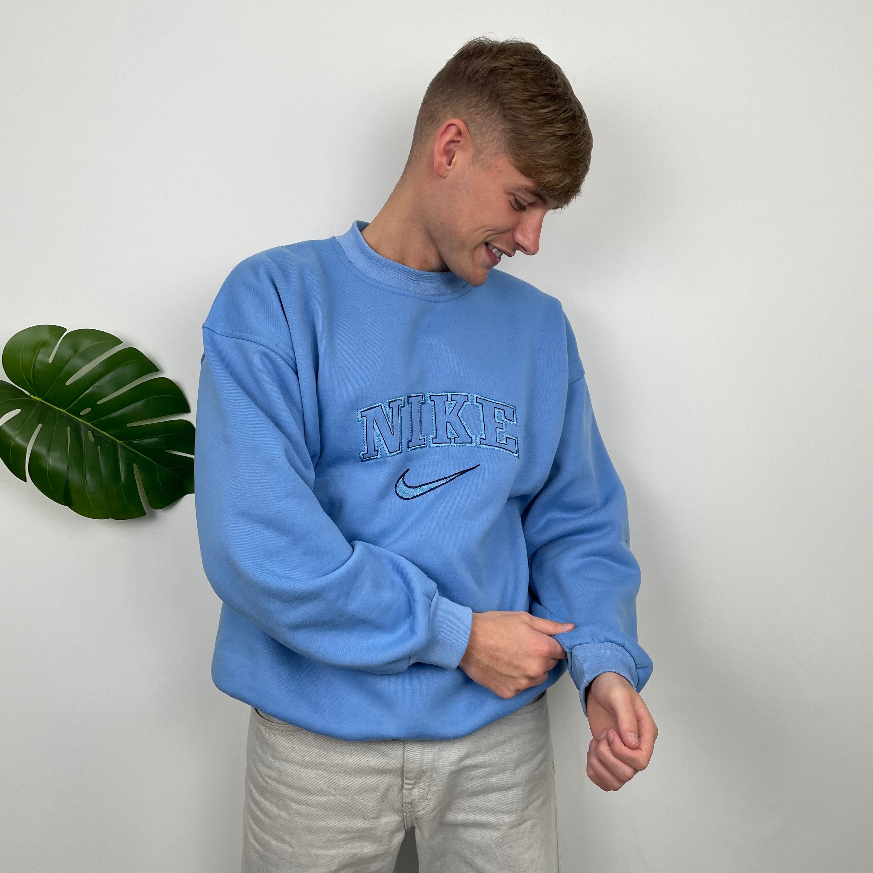 Nike Baby Blue Embroidered Spell Out Sweatshirt (L)