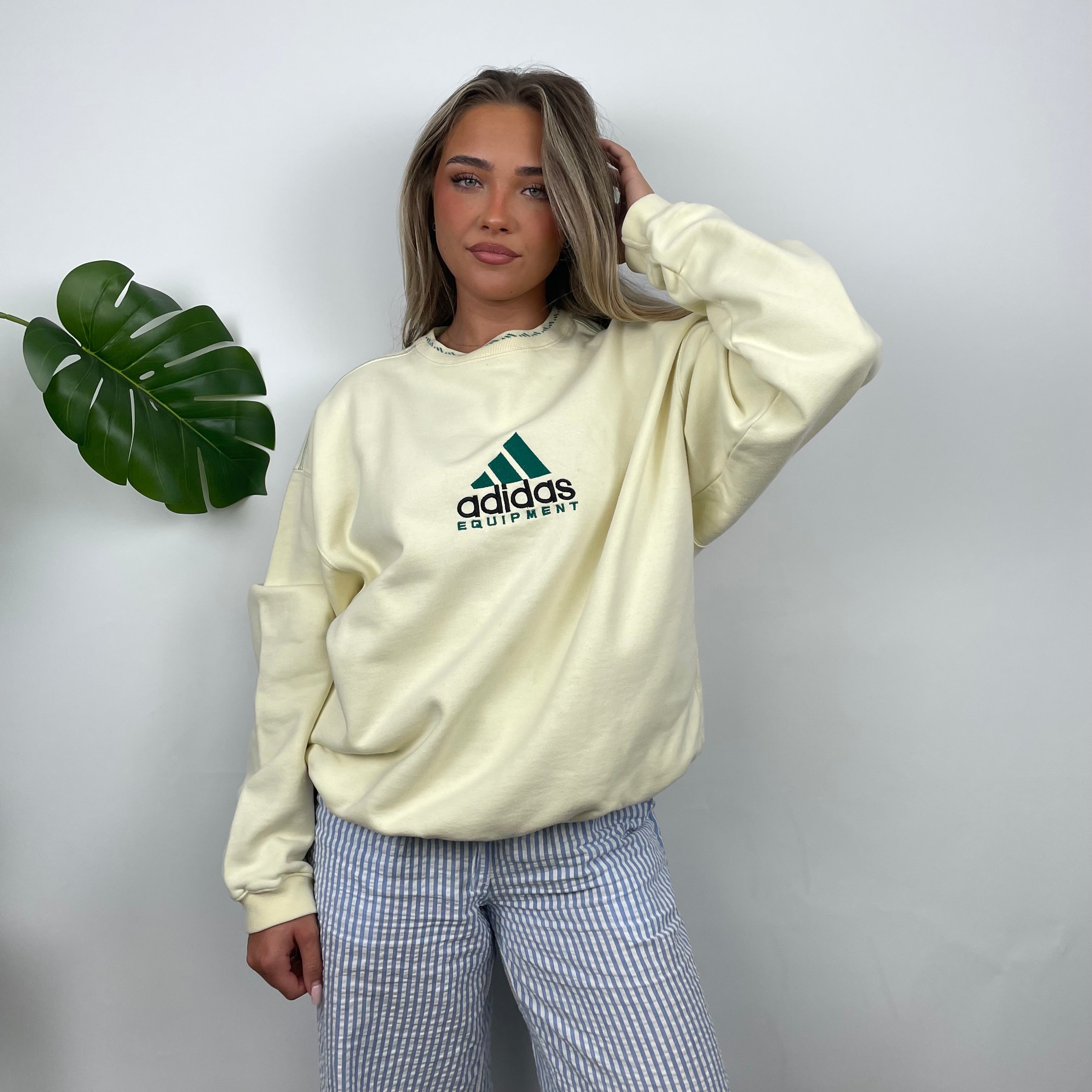 Adidas Equipment Cream Embroidered Spell Out Sweatshirt (L)