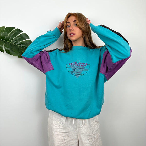 Adidas RARE Turquoise Colour Block Spell Out Sweatshirt (M)