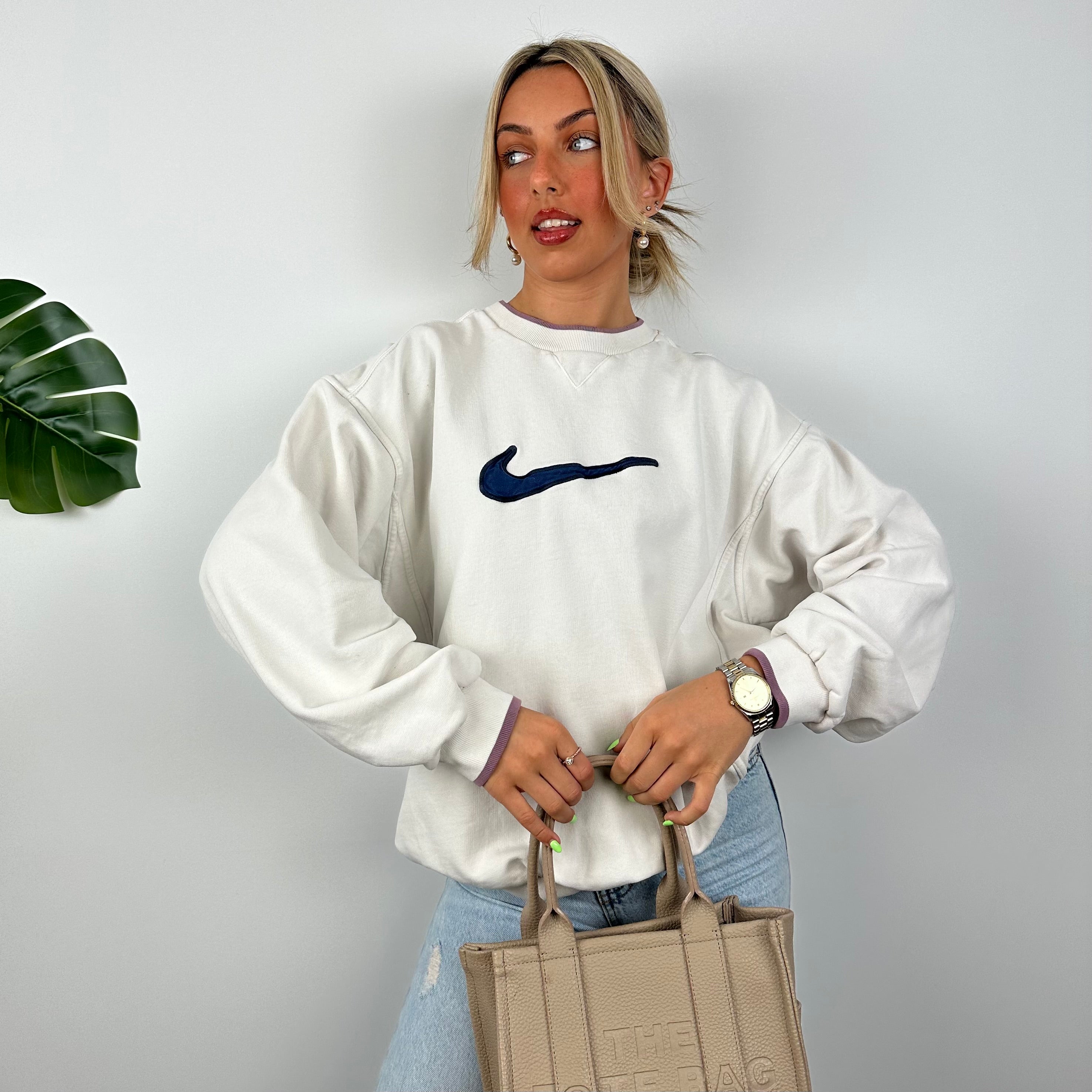 Nike White Embroidered Swoosh Sweatshirt (M)