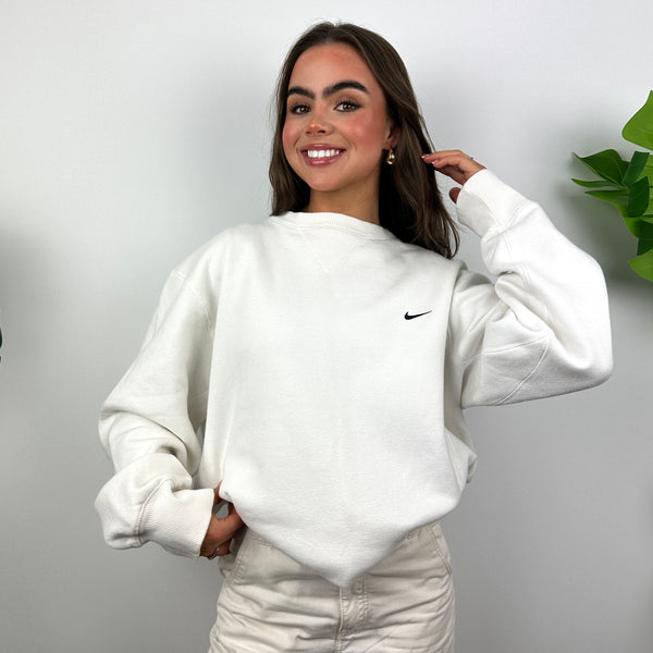 Nike White Embroidered Swoosh Sweatshirt (L)