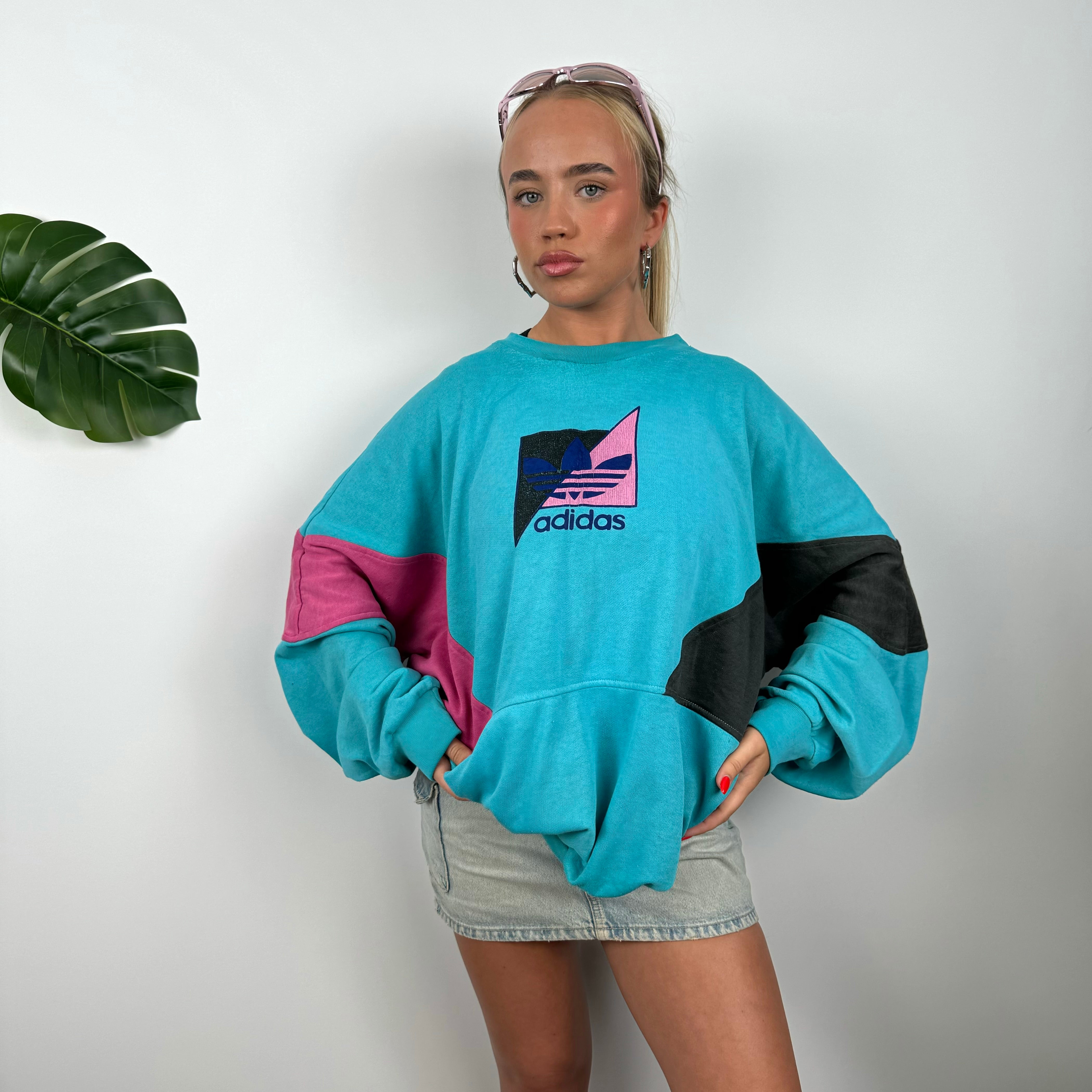 Adidas RARE Turquoise Colour Block Spell Out Sweatshirt (L)