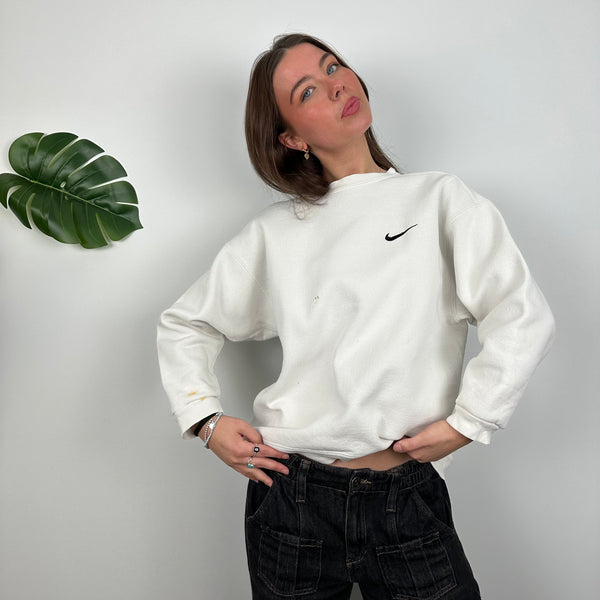 Nike White Embroidered Swoosh Sweatshirt (L)