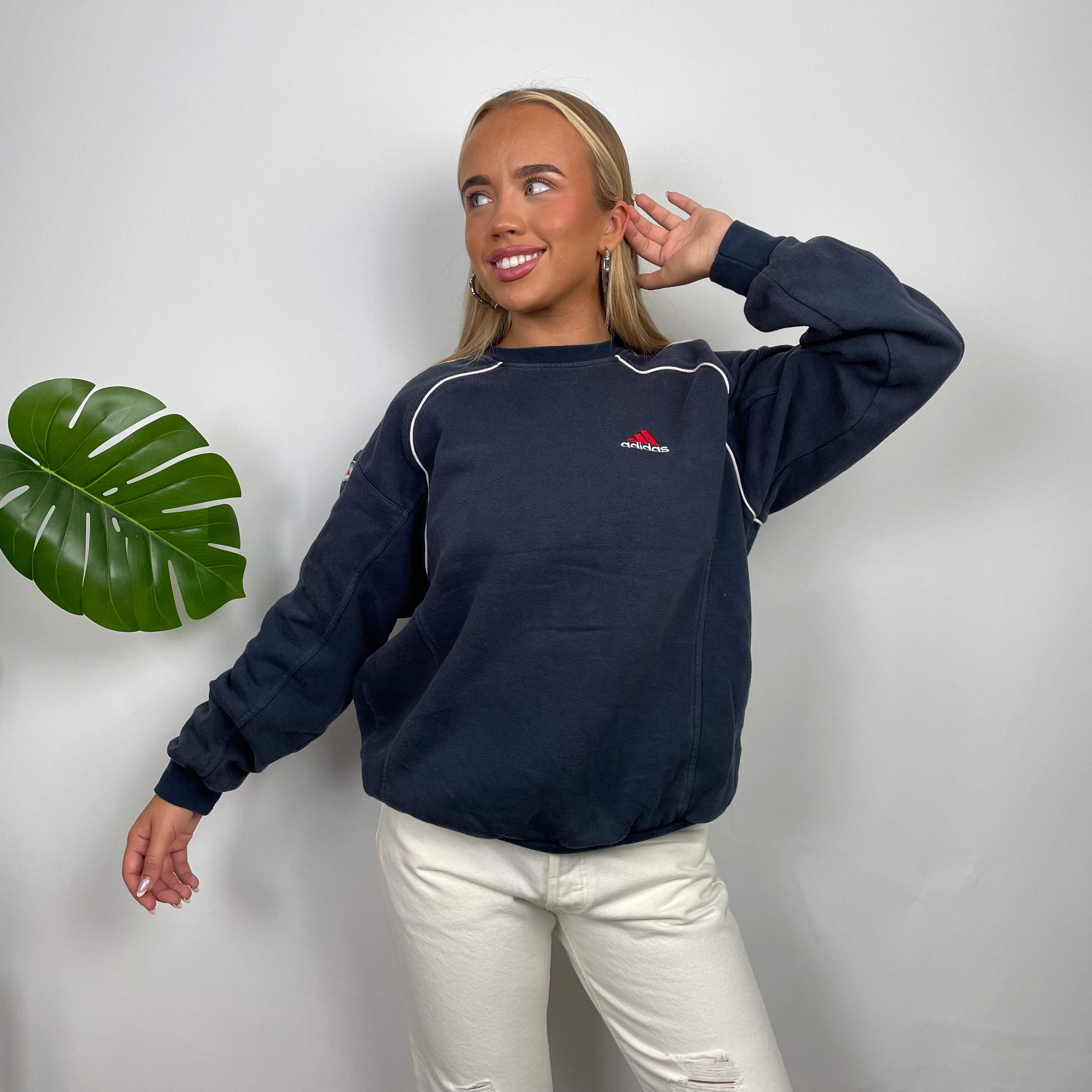 Adidas Navy Embroidered Spell Out Sweatshirt (S)