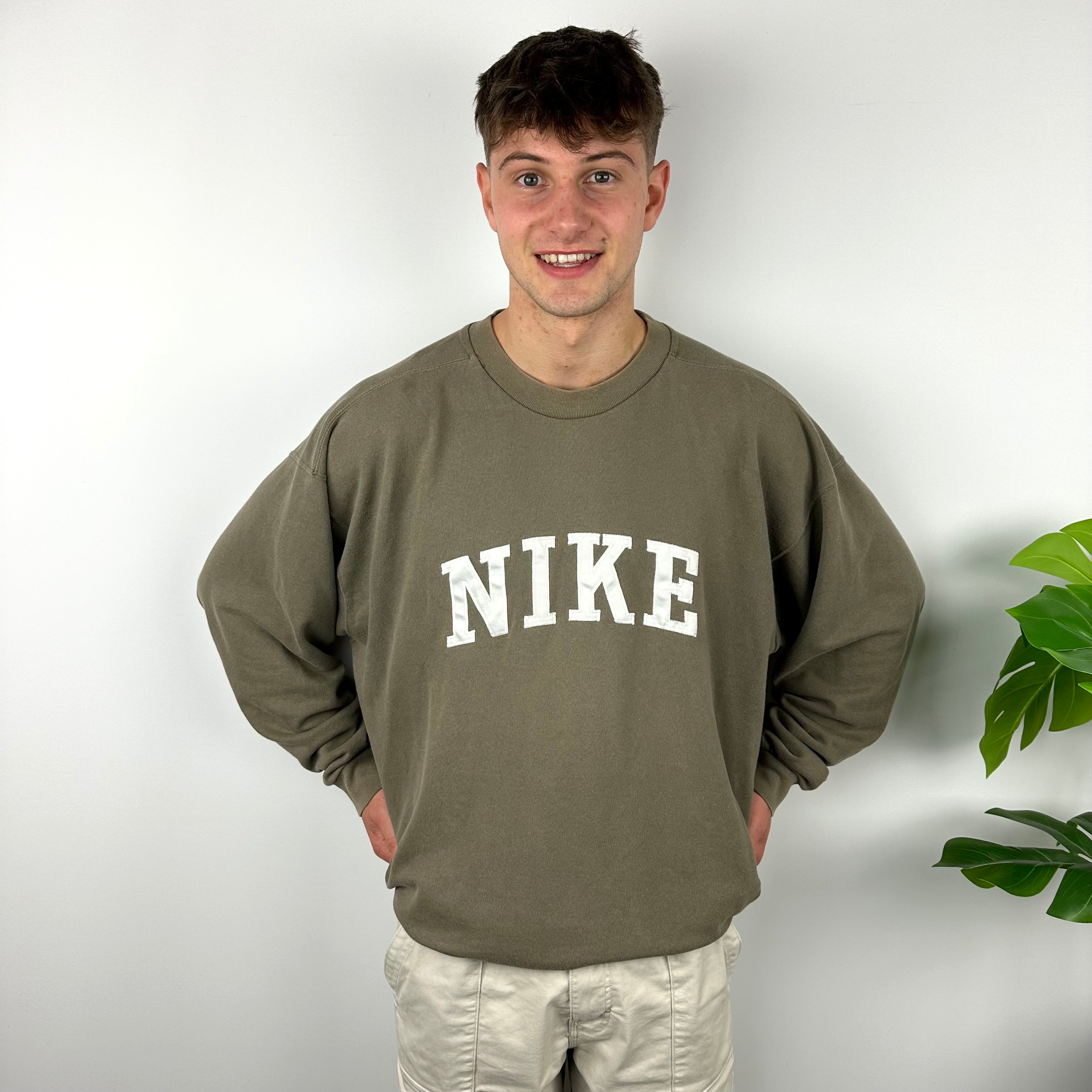 Nike Mocha Brown Embroidered Spell Out Sweatshirt (XL)