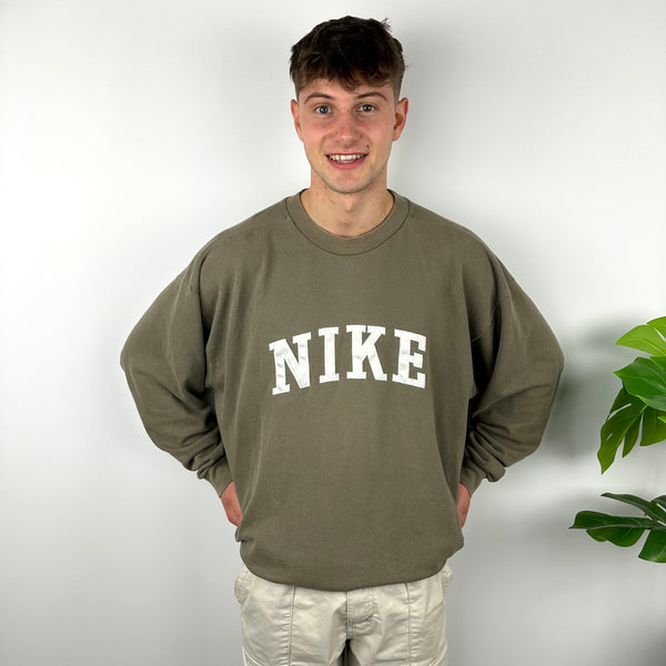 Nike Mocha Brown Embroidered Spell Out Sweatshirt (XL)