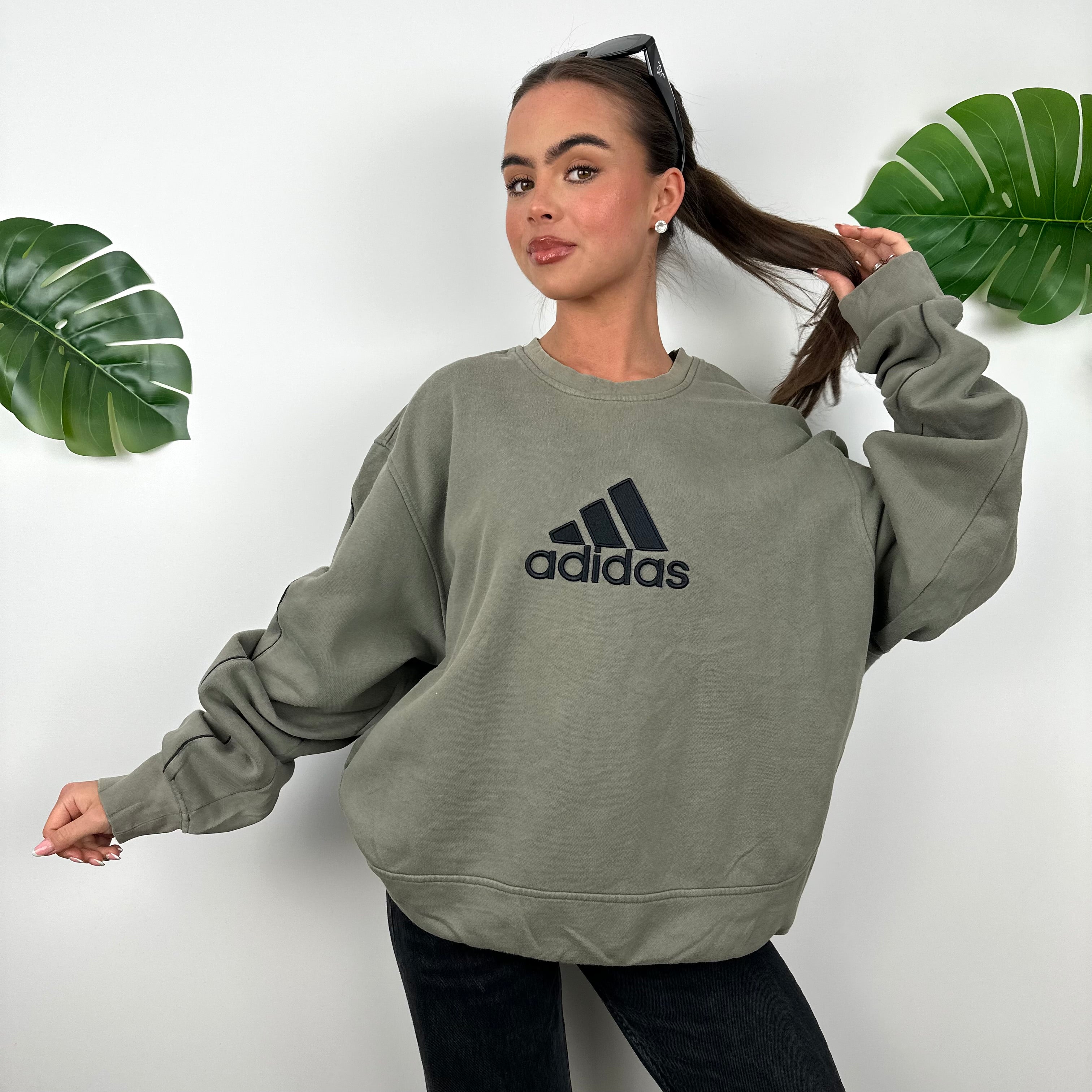 Adidas Khaki Embroidered Spell Out Sweatshirt (L)