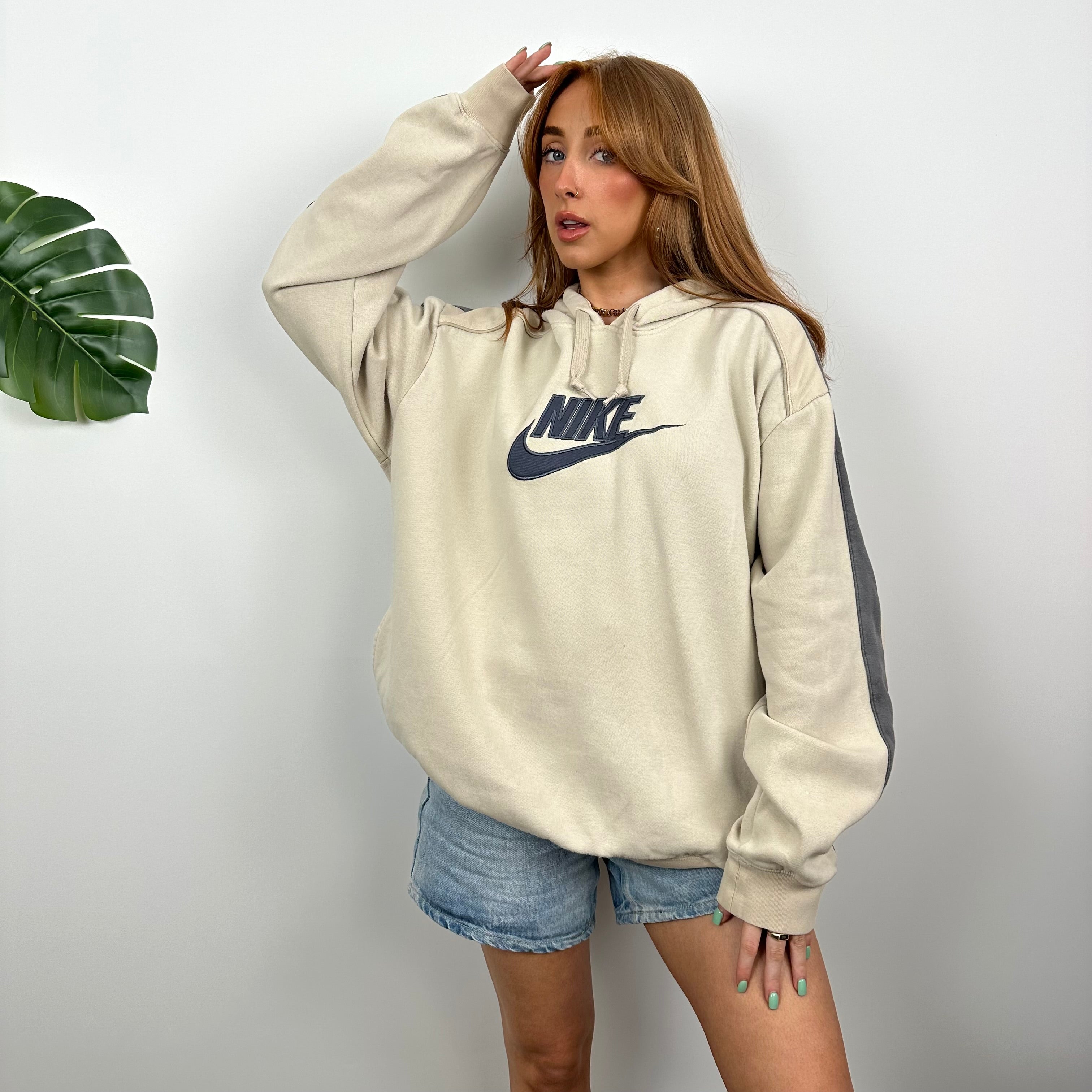 Nike RARE Cream Embroidered Spell out Hoodie (XL)