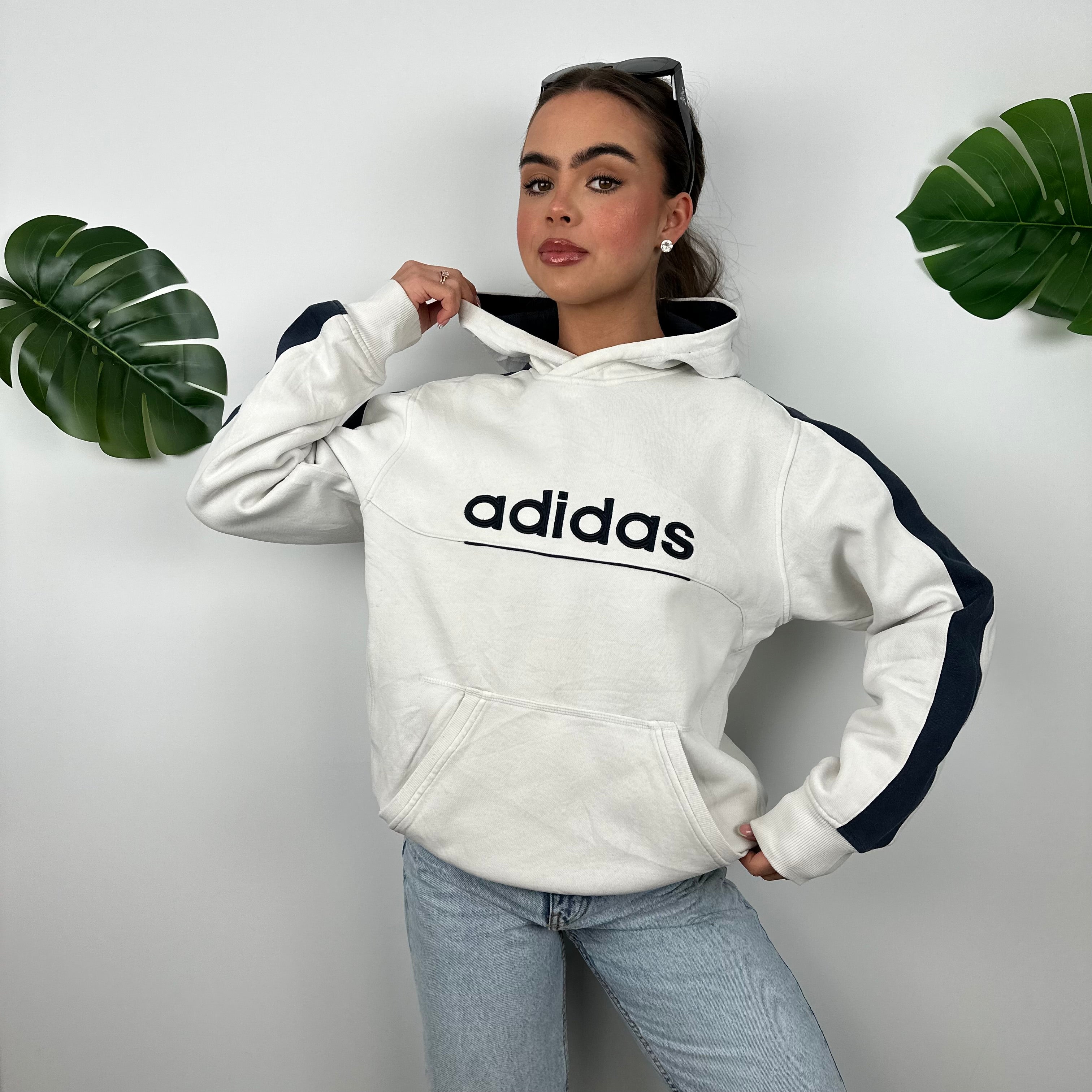 Adidas White Embroidered Spell Out Hoodie (M)