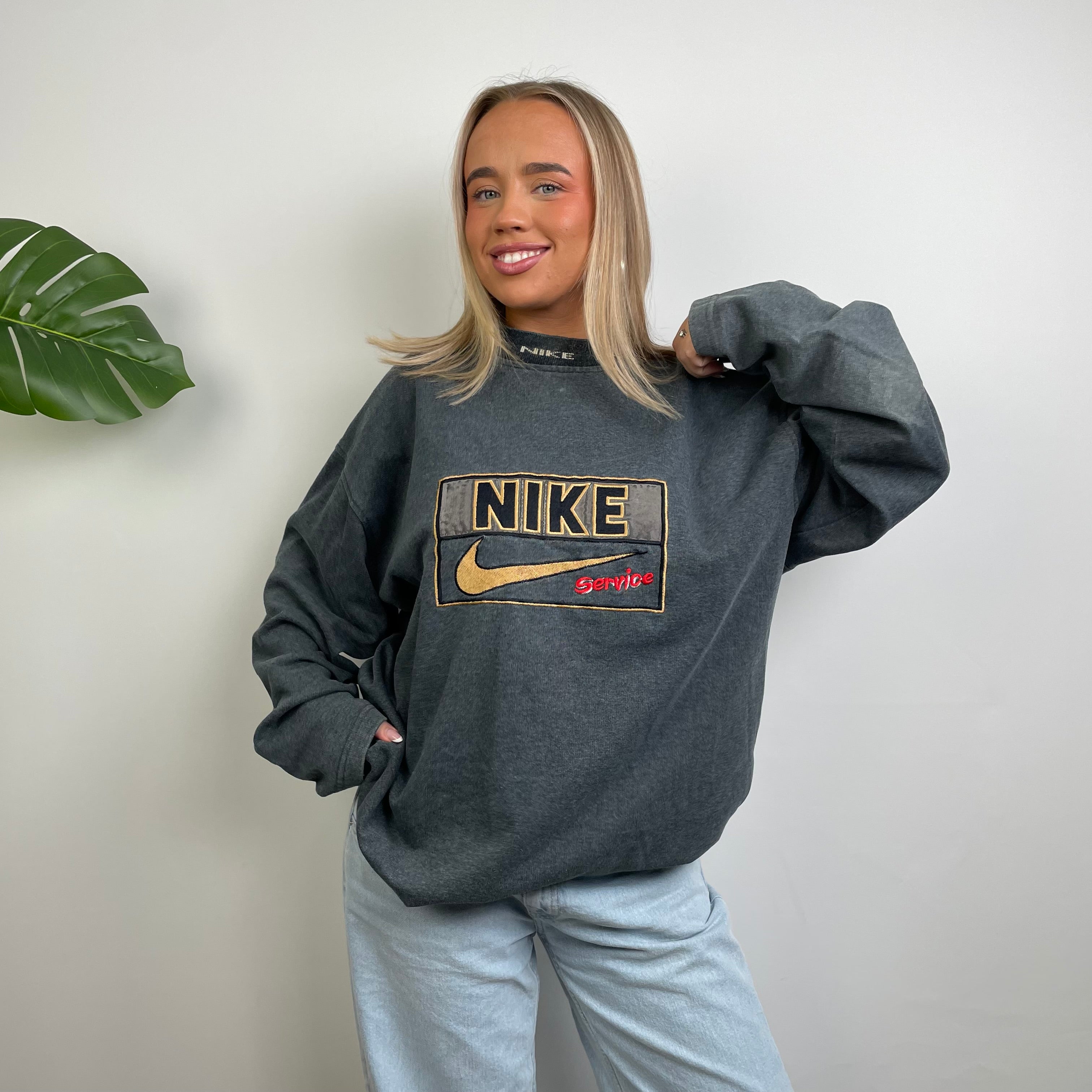 Nike Grey Embroidered Spell Out Sweatshirt (XL)