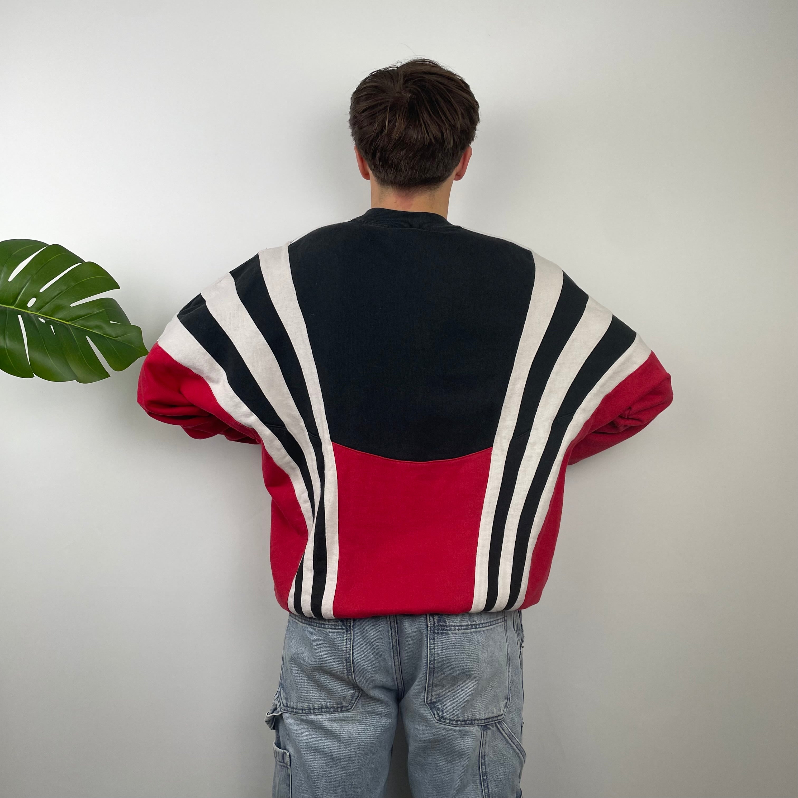 Adidas RARE Red & Black Colour Block Embroidered Spell Out Sweatshirt (M)