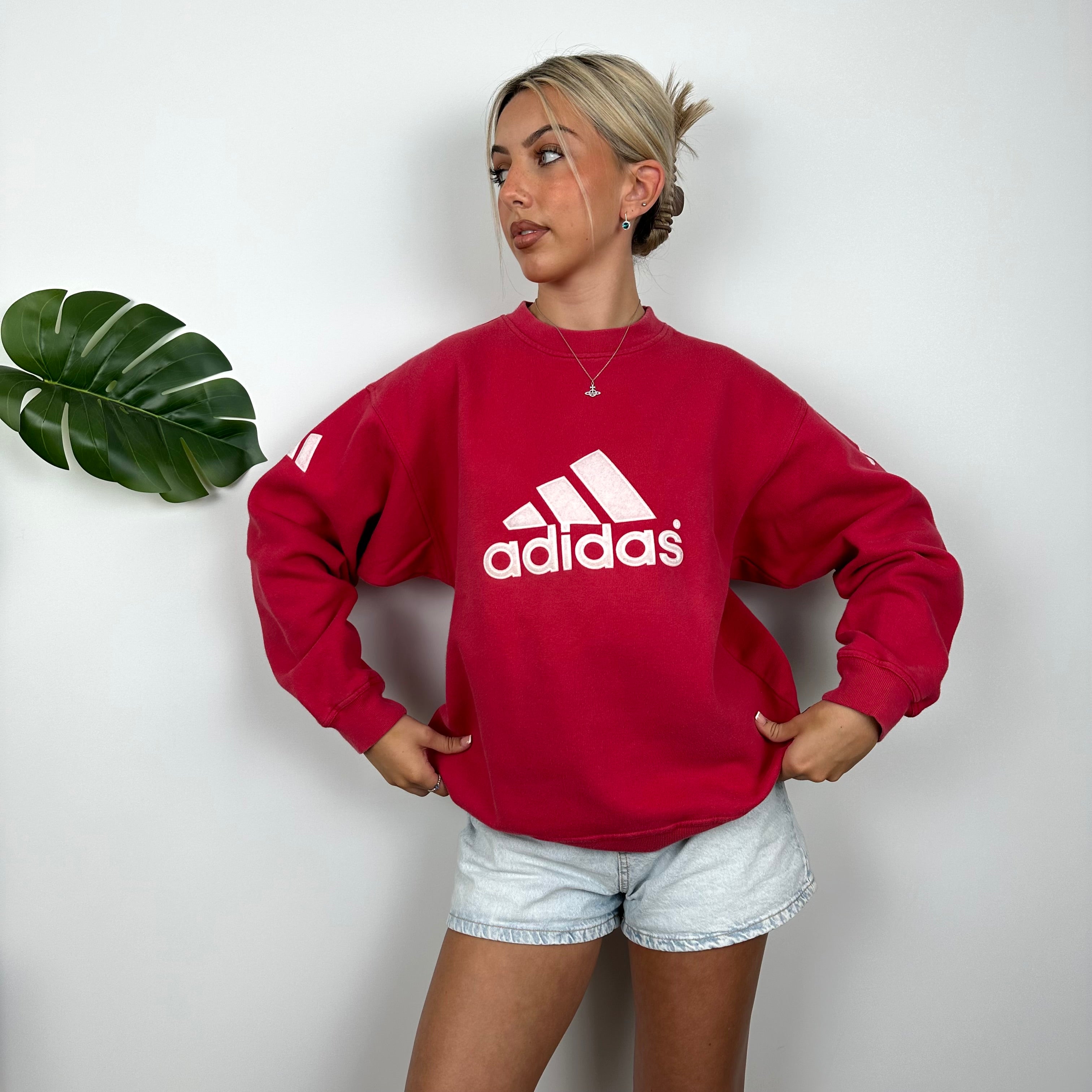 Adidas Red Embroidered Spell Out Sweatshirt (L)