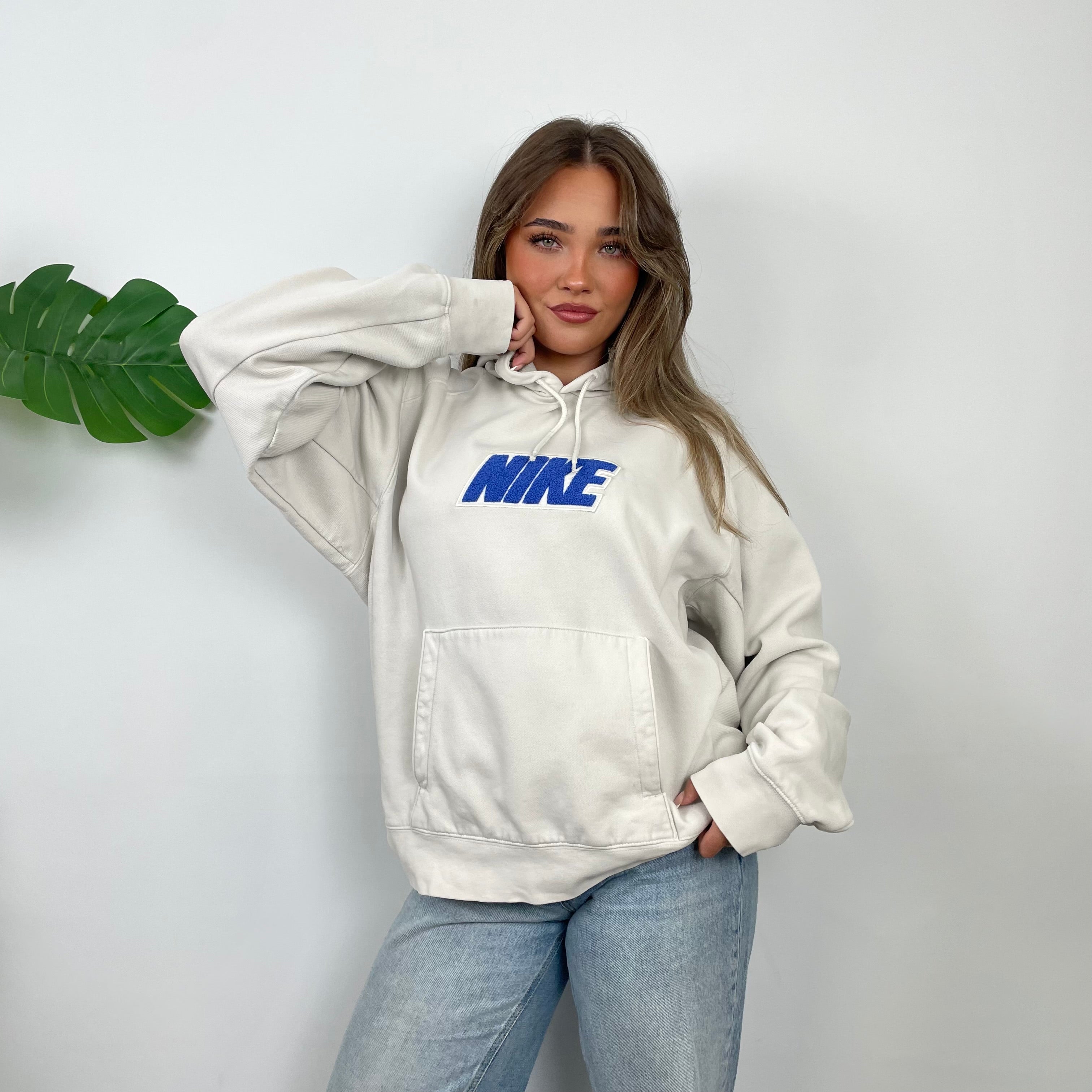Nike White Embroidered Spell Out Hoodie (M)