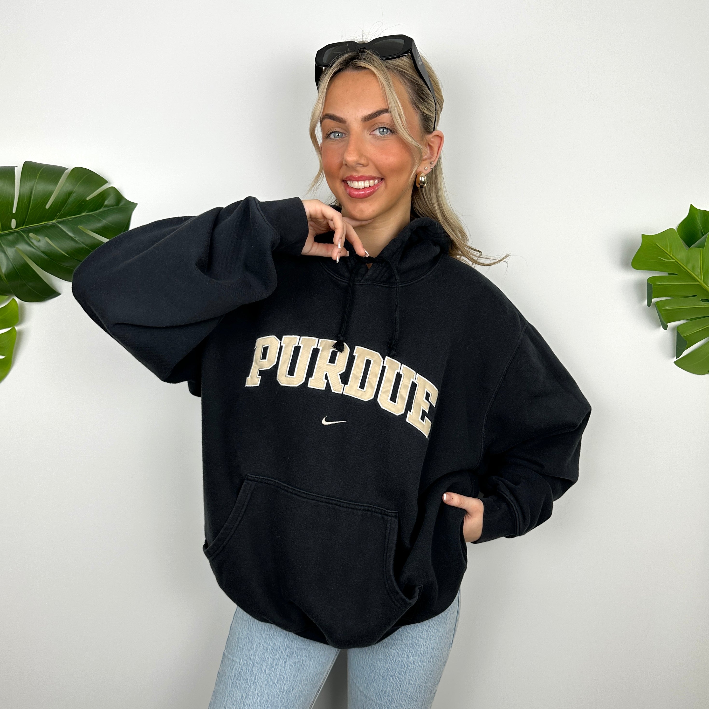 Nike x Purdue Black Embroidered Spell Out Hoodie (L)