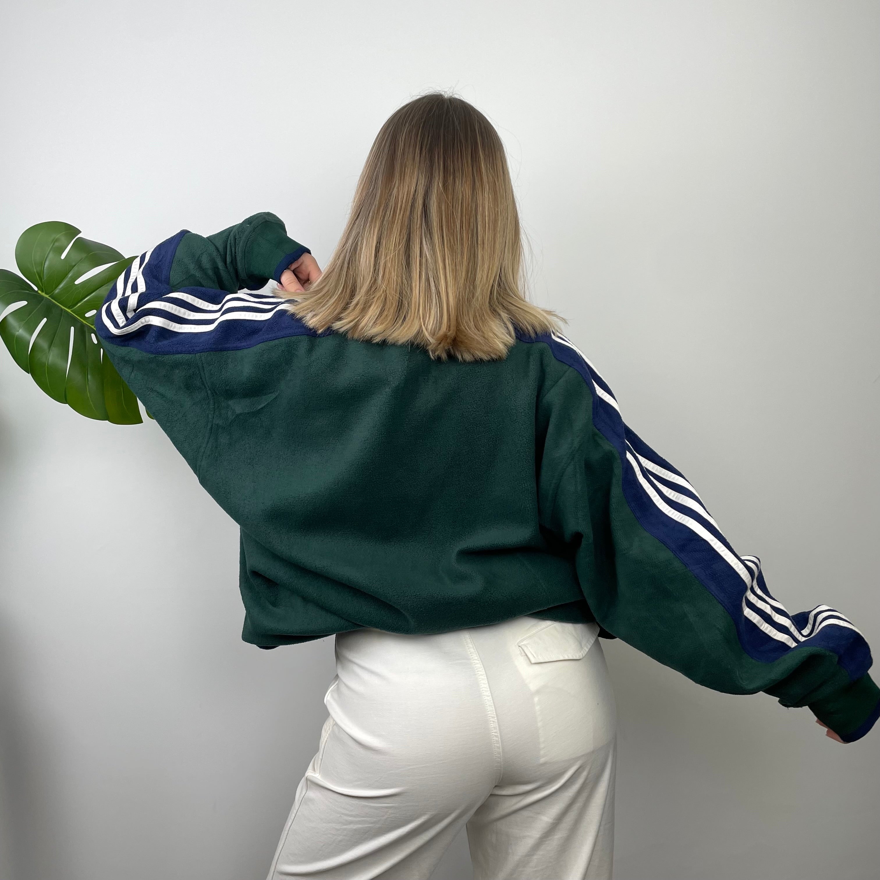 Adidas Green Embroidered Spell Out Fleece Quarter Zip Sweatshirt (XL)