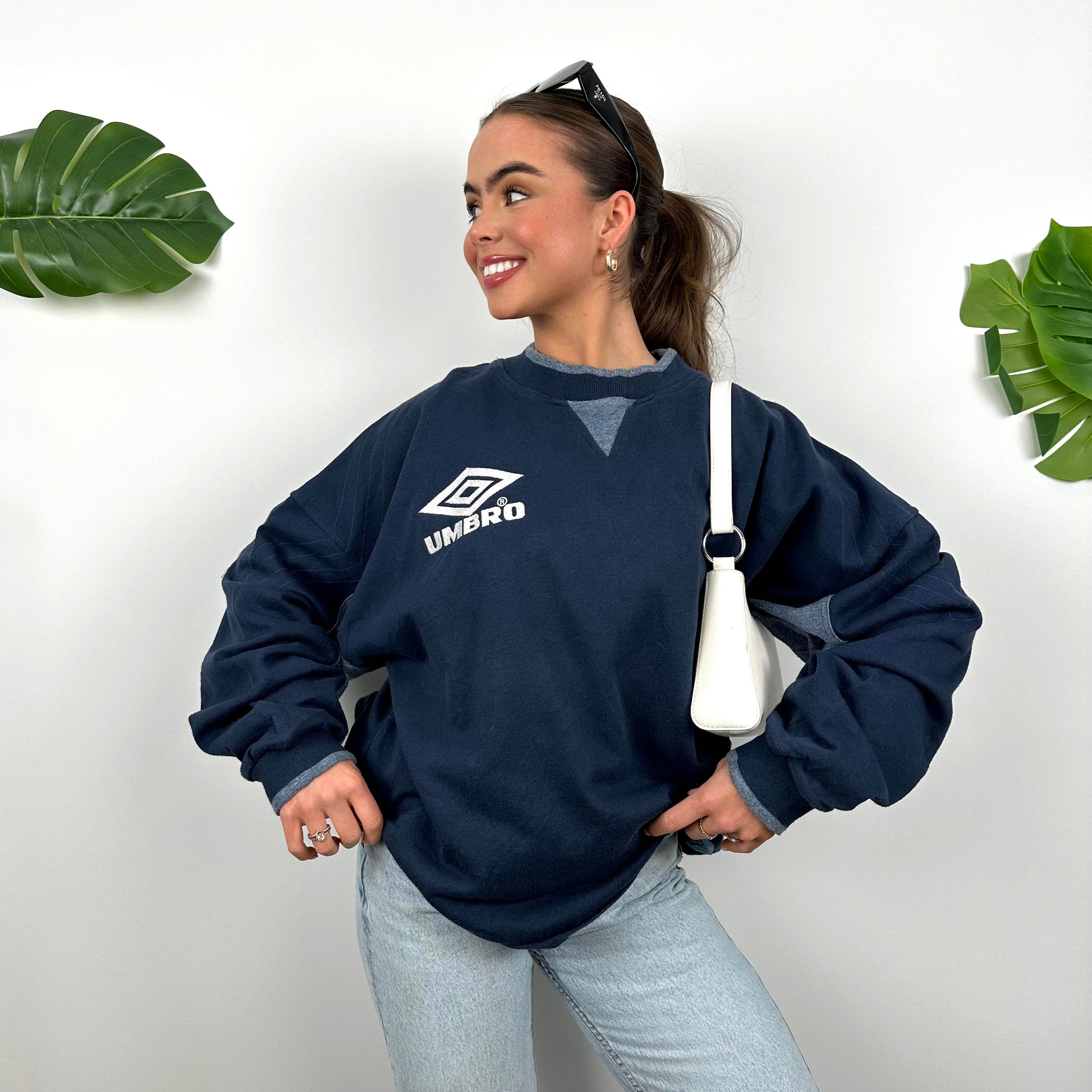 Umbro Navy Embroidered Spell Out Sweatshirt (XL)