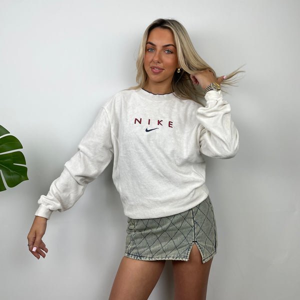 Nike RARE White Embroidered Spell Out Sweatshirt (M)