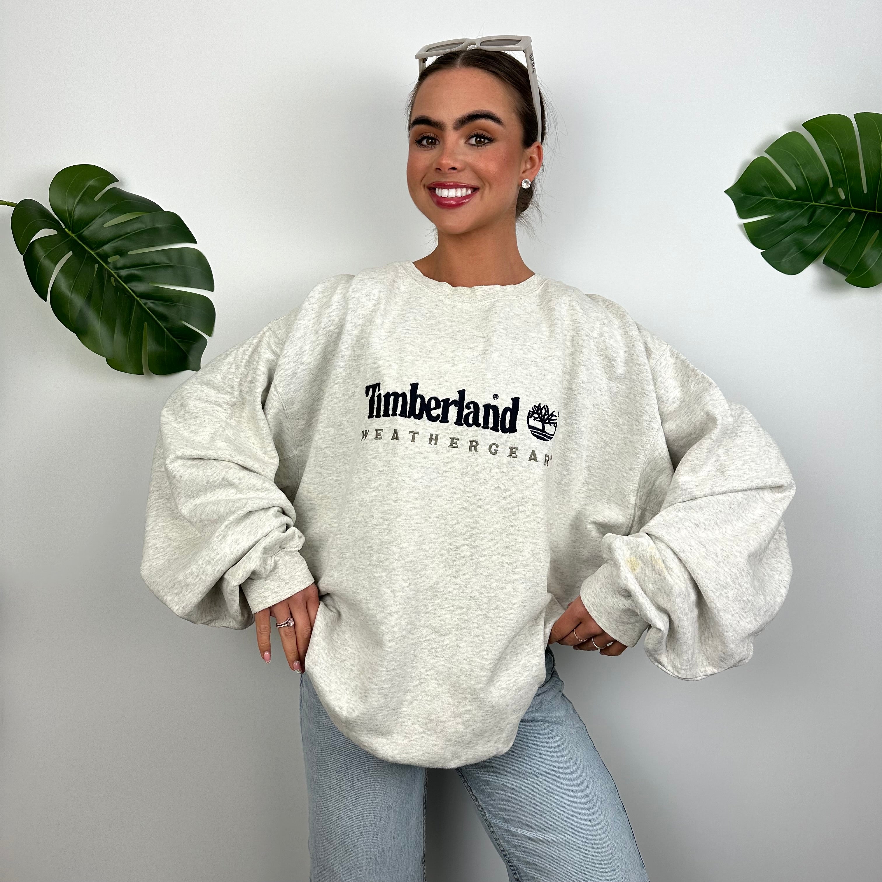 Timberland Grey Embroidered Spell Out Sweatshirt (XL)