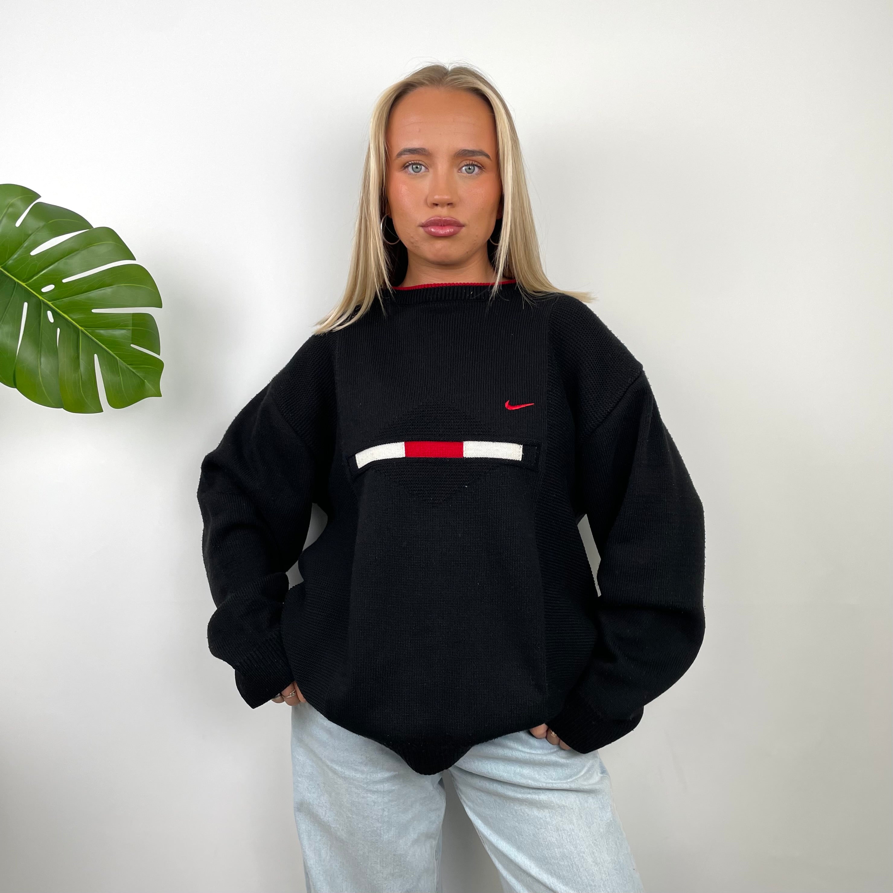 Nike RARE Black Embroidered Swoosh Knitted Sweater (L)