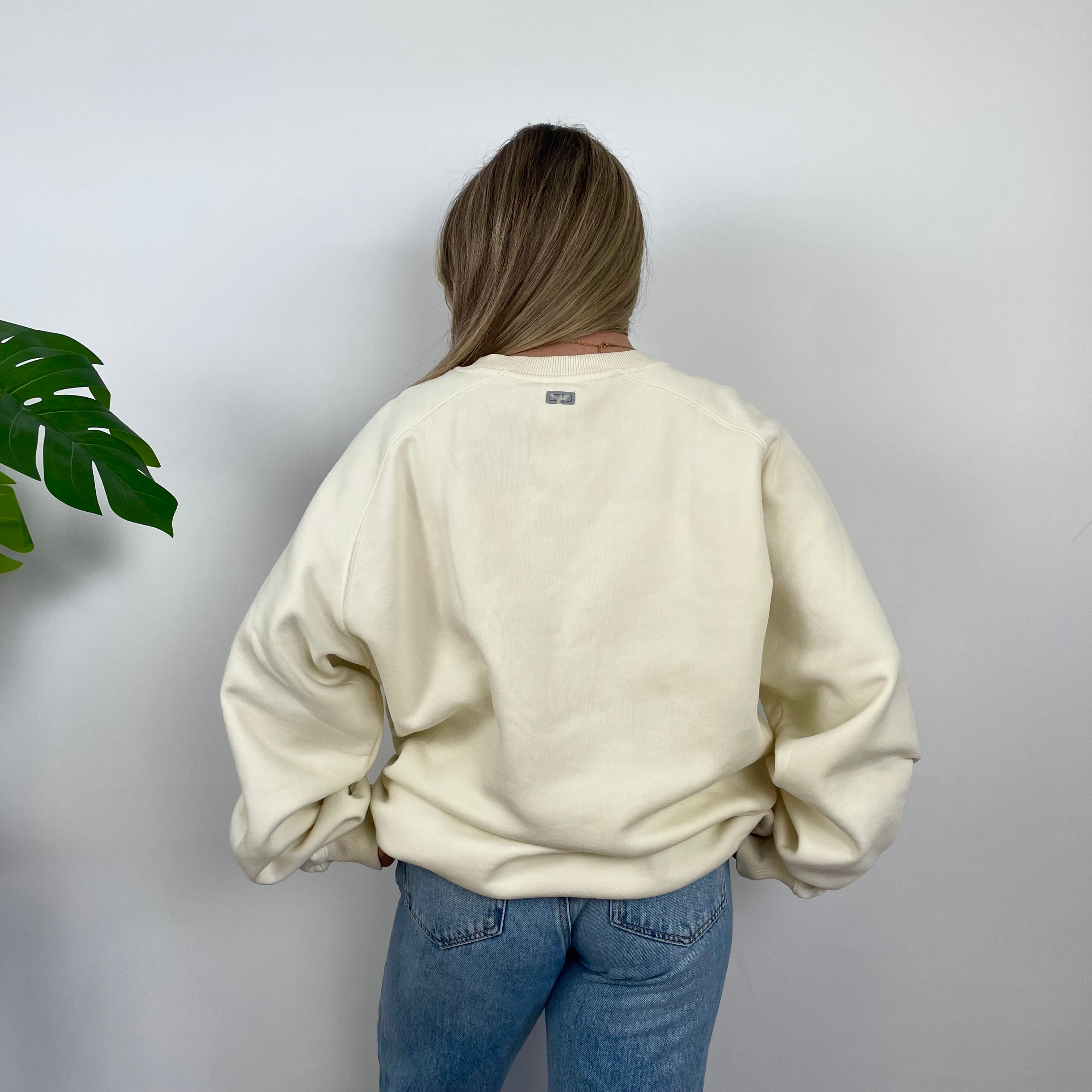 Adidas Cream Embroidered Spell Out Sweatshirt (XL)