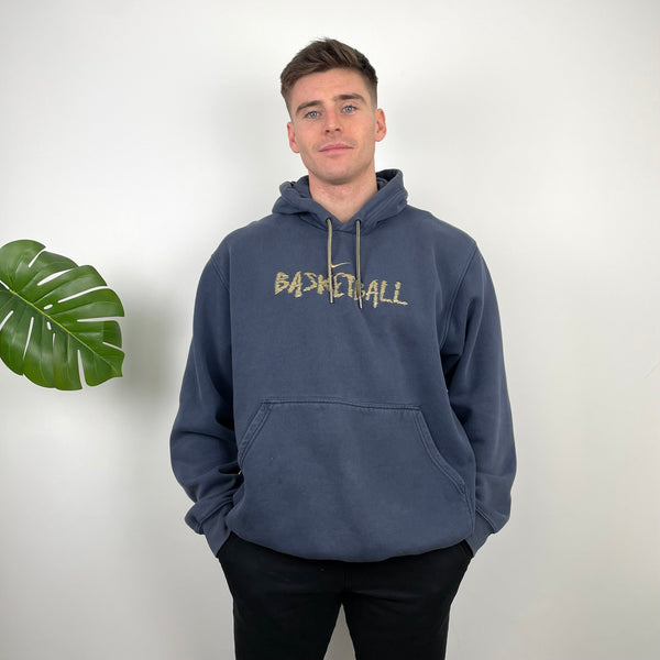 Nike Navy Embroidered Swoosh Hoodie (XL)
