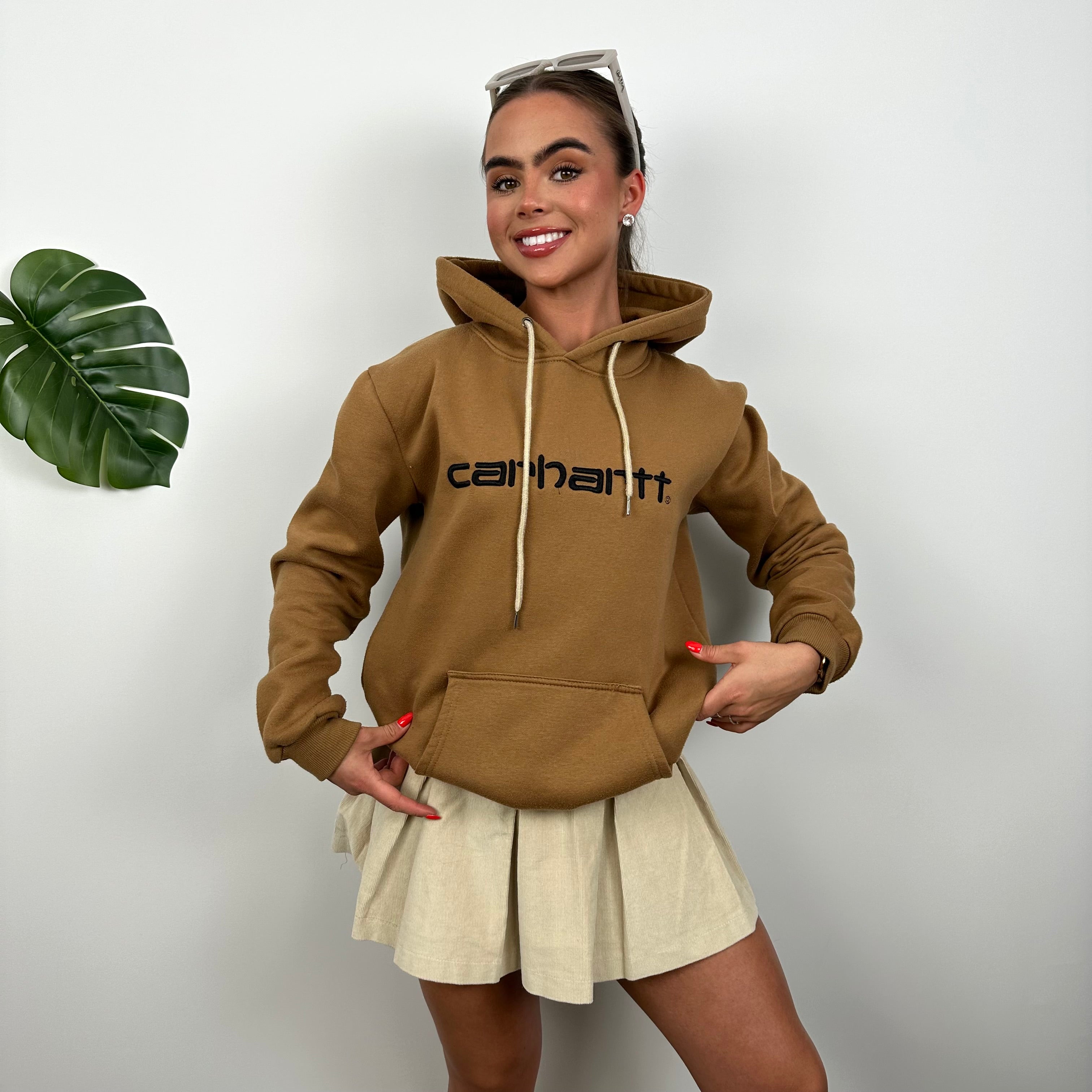 Carhartt RARE Tan Brown Embroidered Spell Out Hoodie (S)