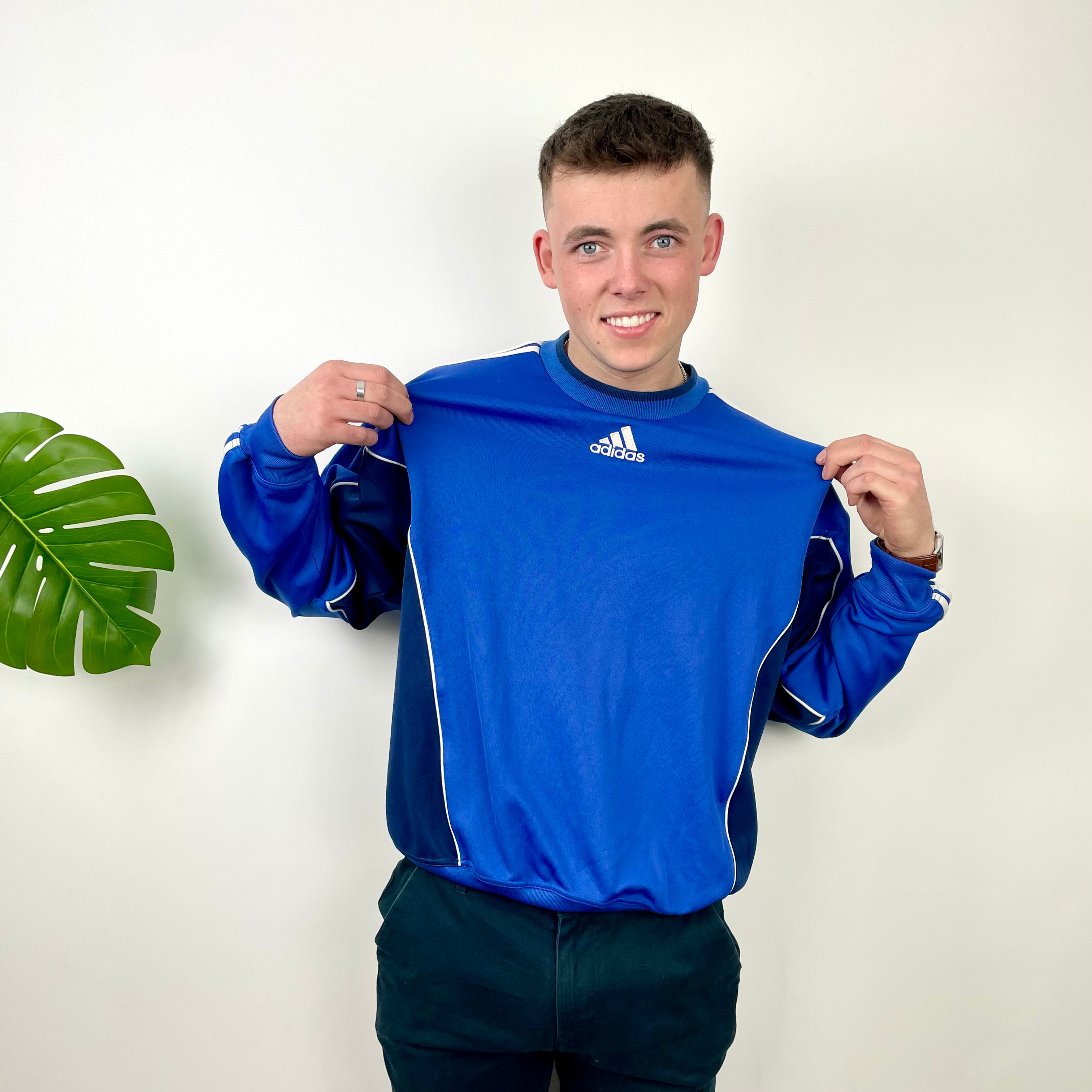 Adidas Blue Embroidered Spell Out Sweatshirt (L)