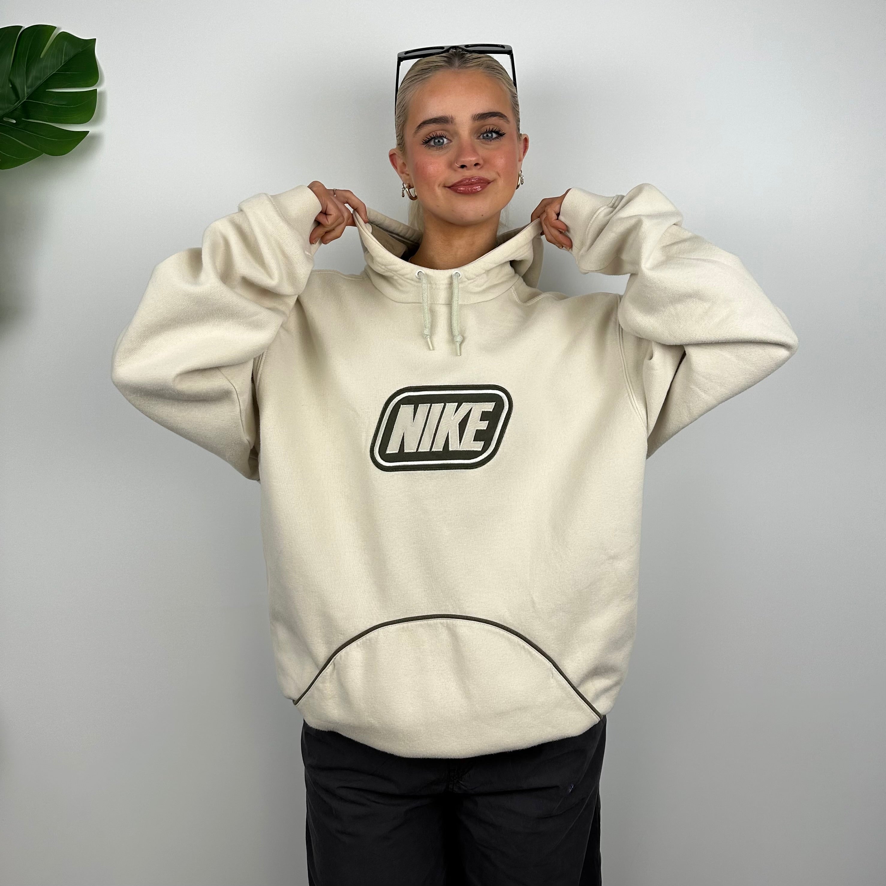 Nike Cream Embroidered Spell Out Hoodie (L)