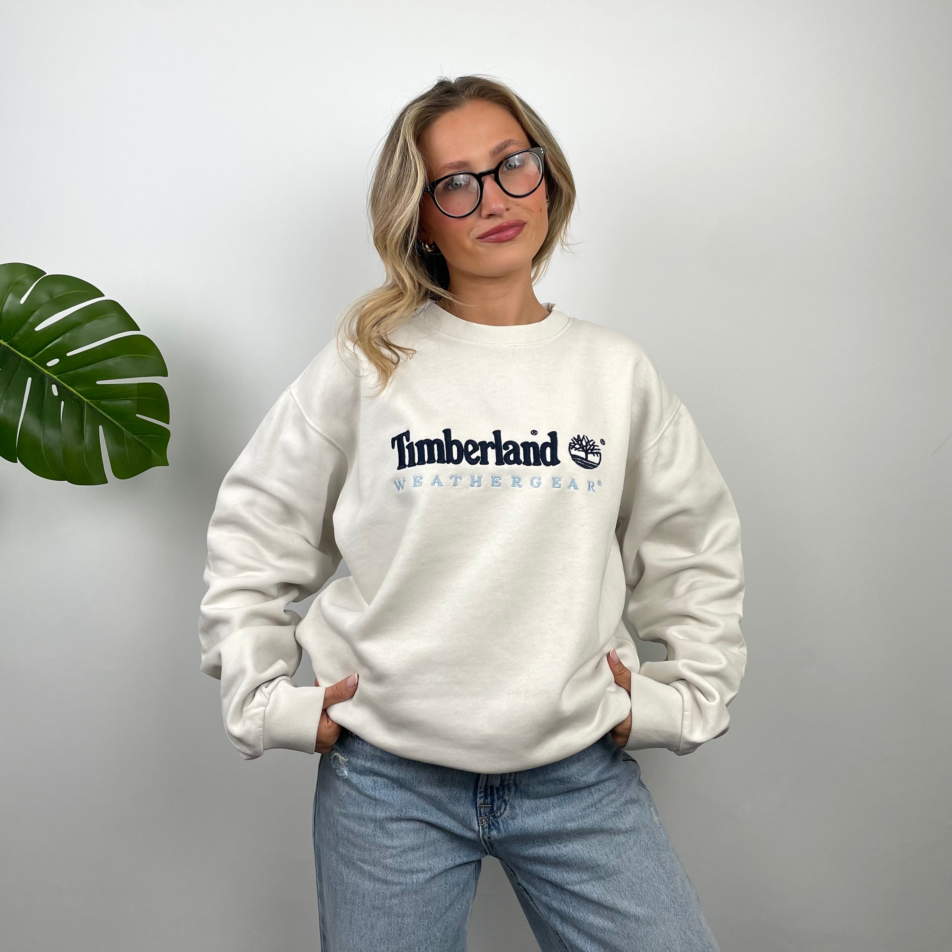 Timberland White Embroidered Spell Out Sweatshirt (M)