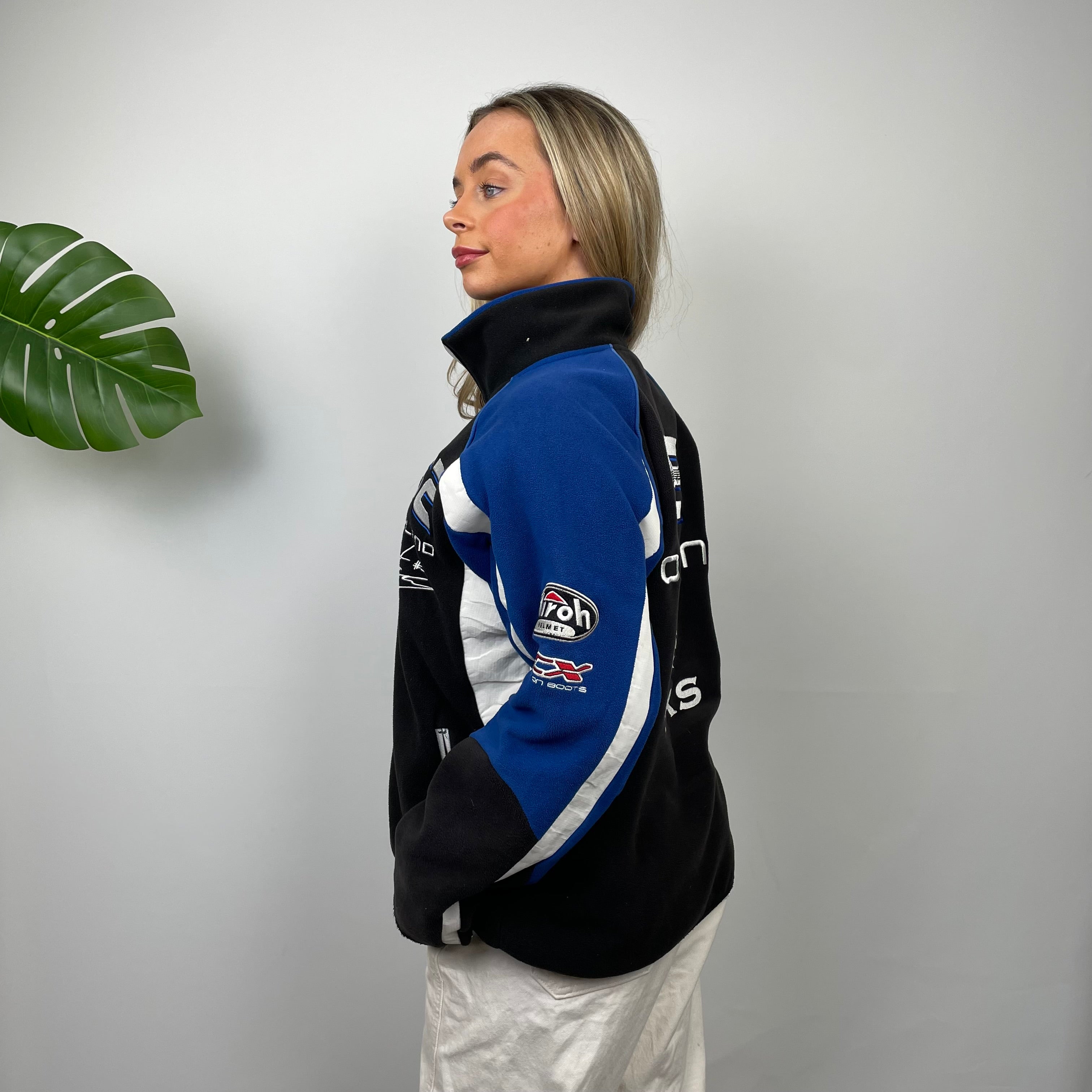 BKS Racing Blue Embroidered Spell Out Zip Up Fleece Jacket (M)