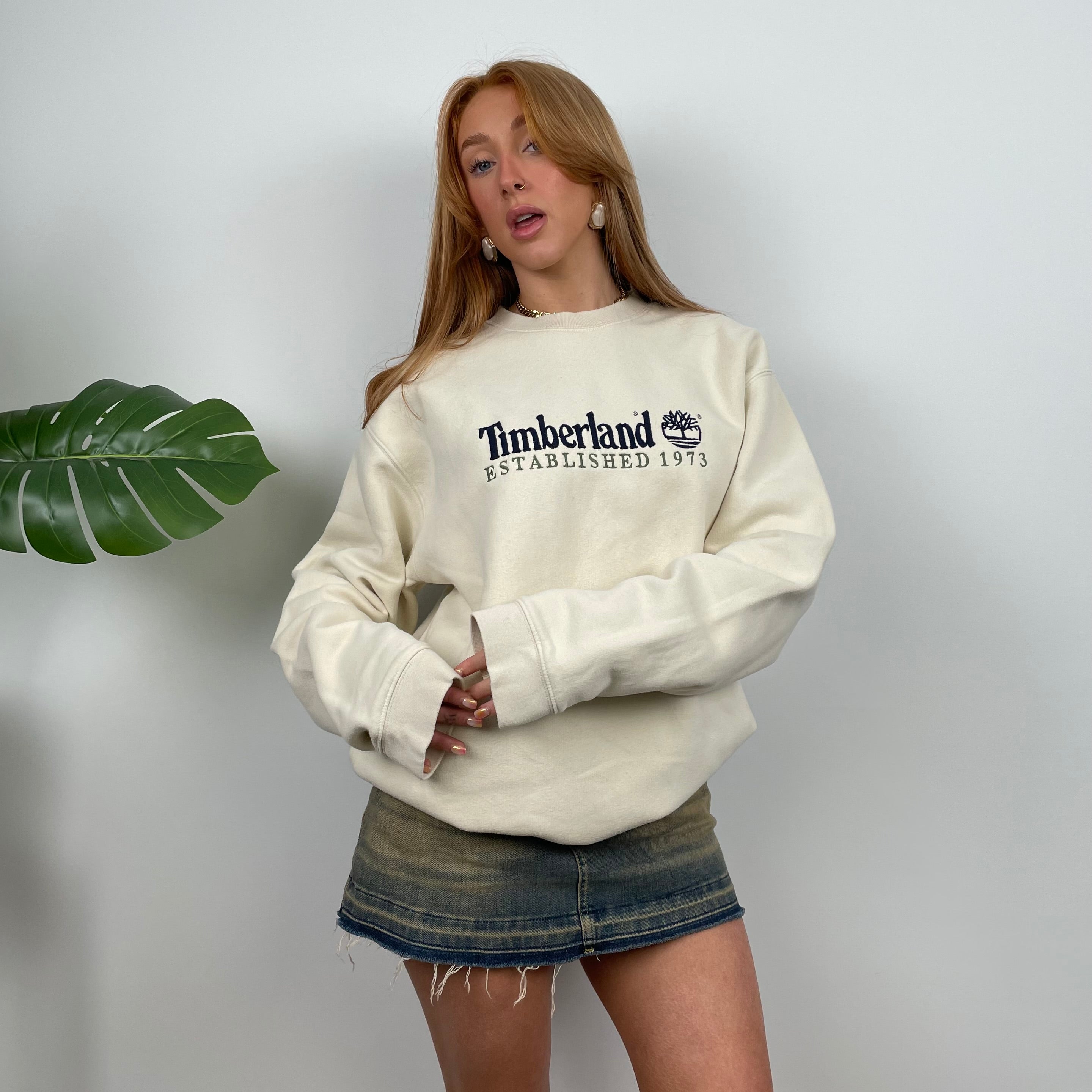 Timberland Cream Embroidered Spell Out Sweatshirt (L)