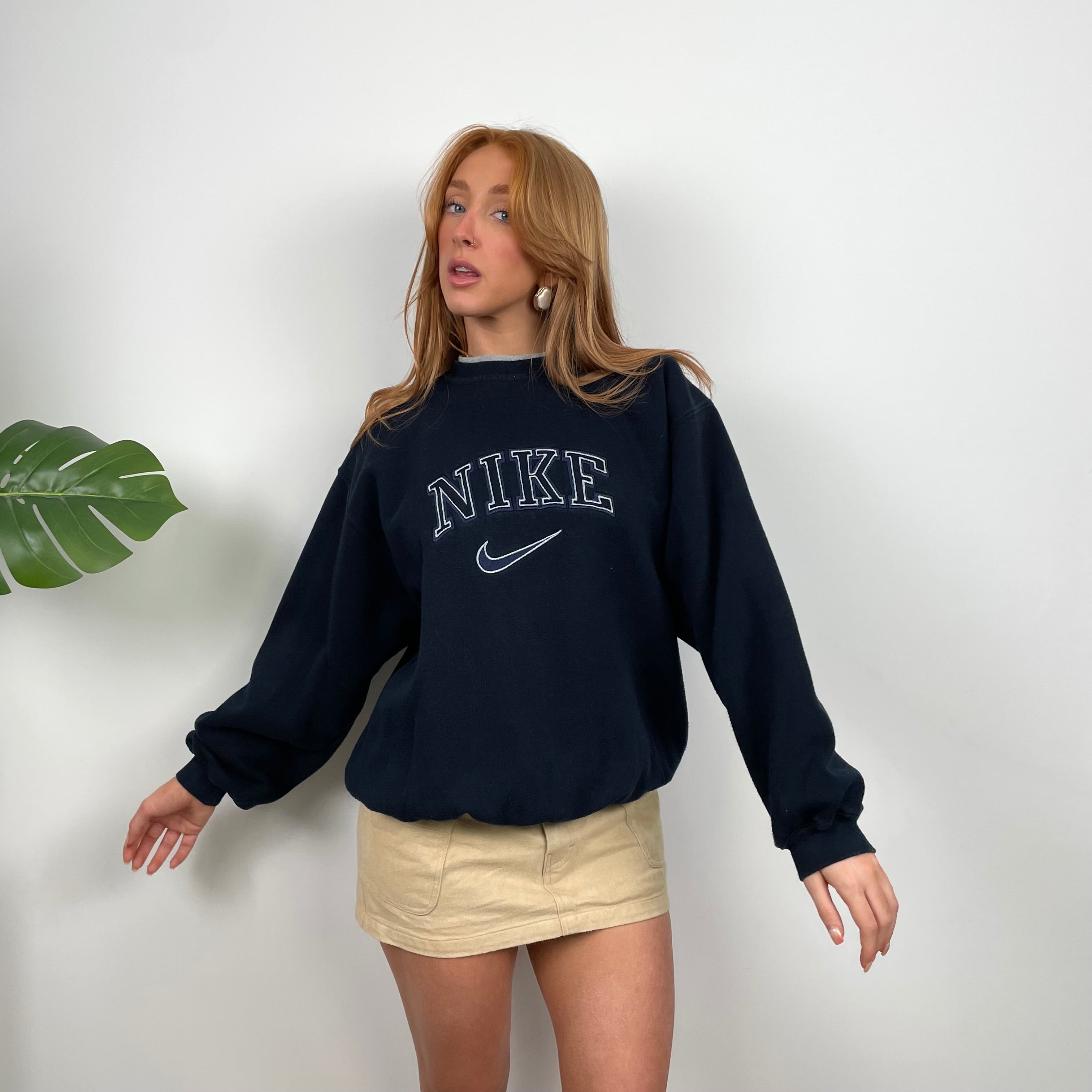 Nike RARE Navy Embroidered Spell Out Sweatshirt (L)