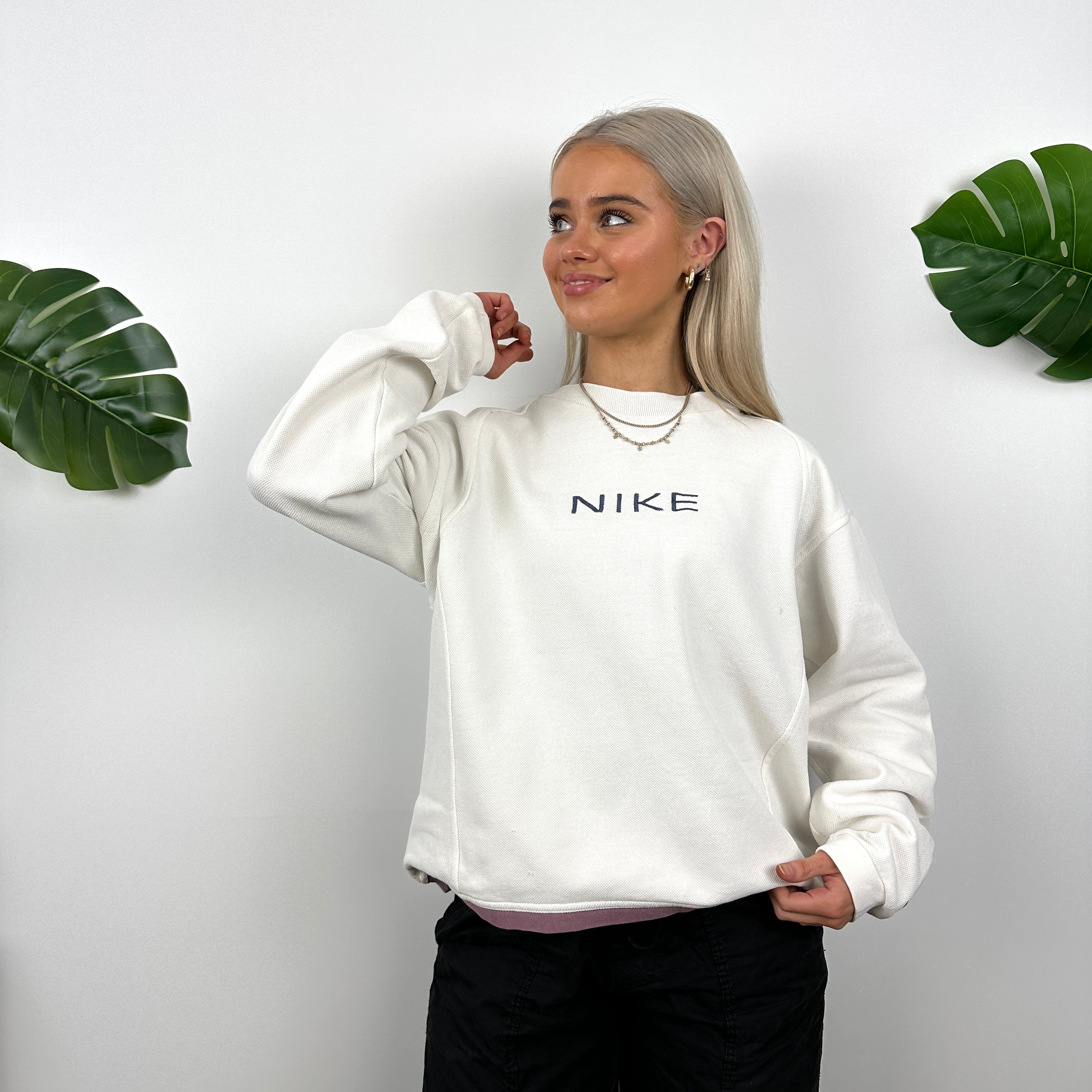 Nike White Embroidered Spell Out Sweatshirt (S)