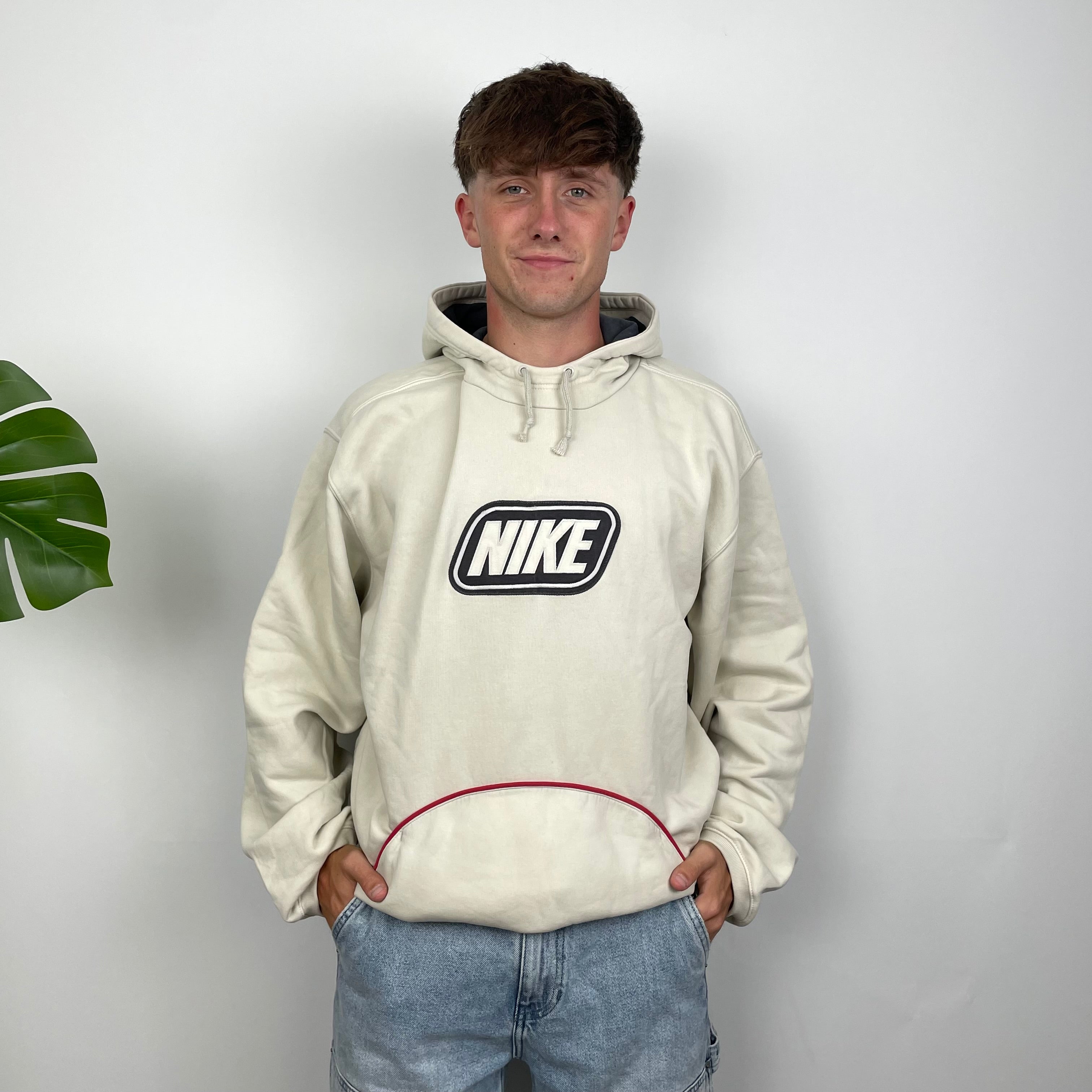 Nike Cream Embroidered Spell Out Hoodie (XL)