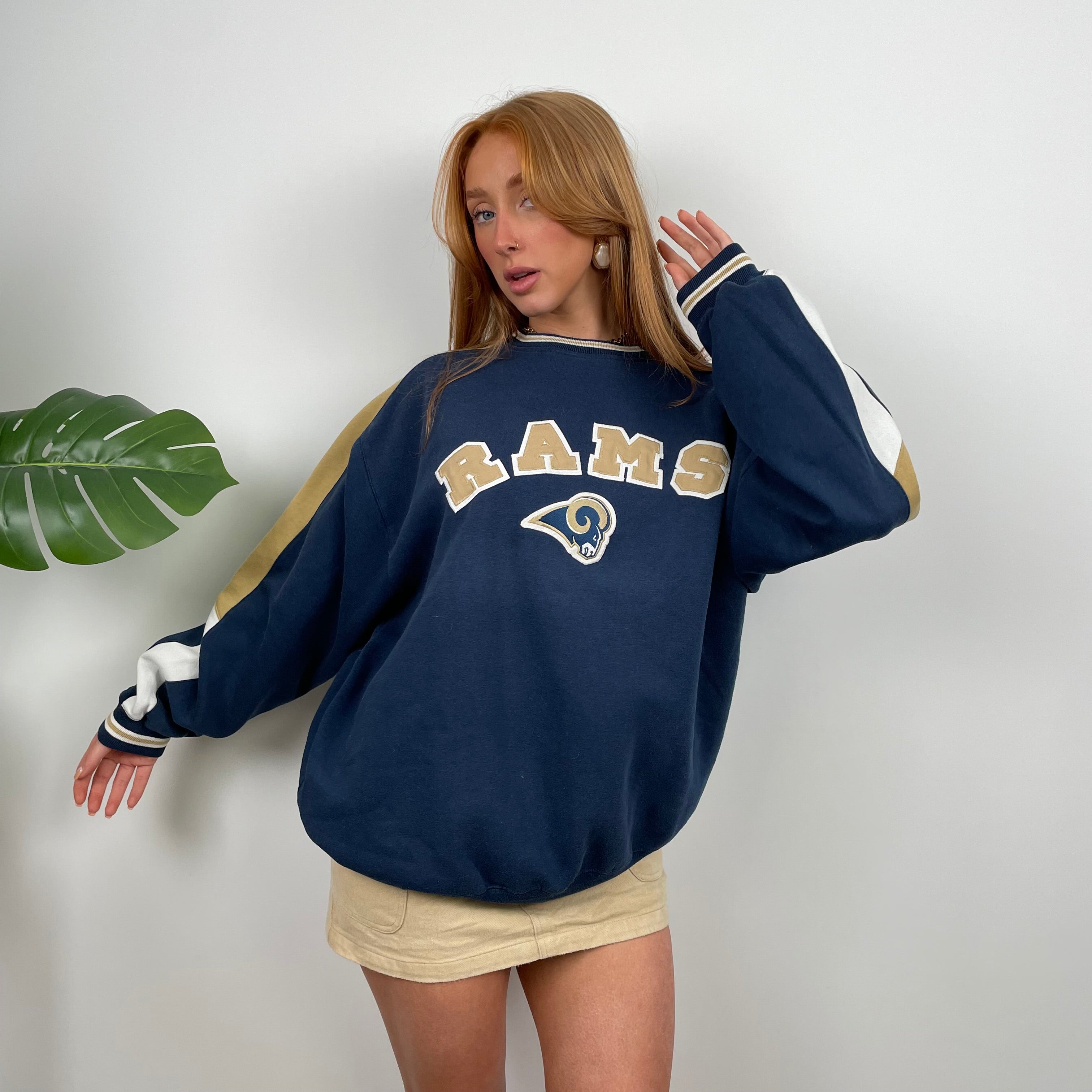 St. Louis Rams NFL Navy Embroidered Spell Out Sweatshirt (L)