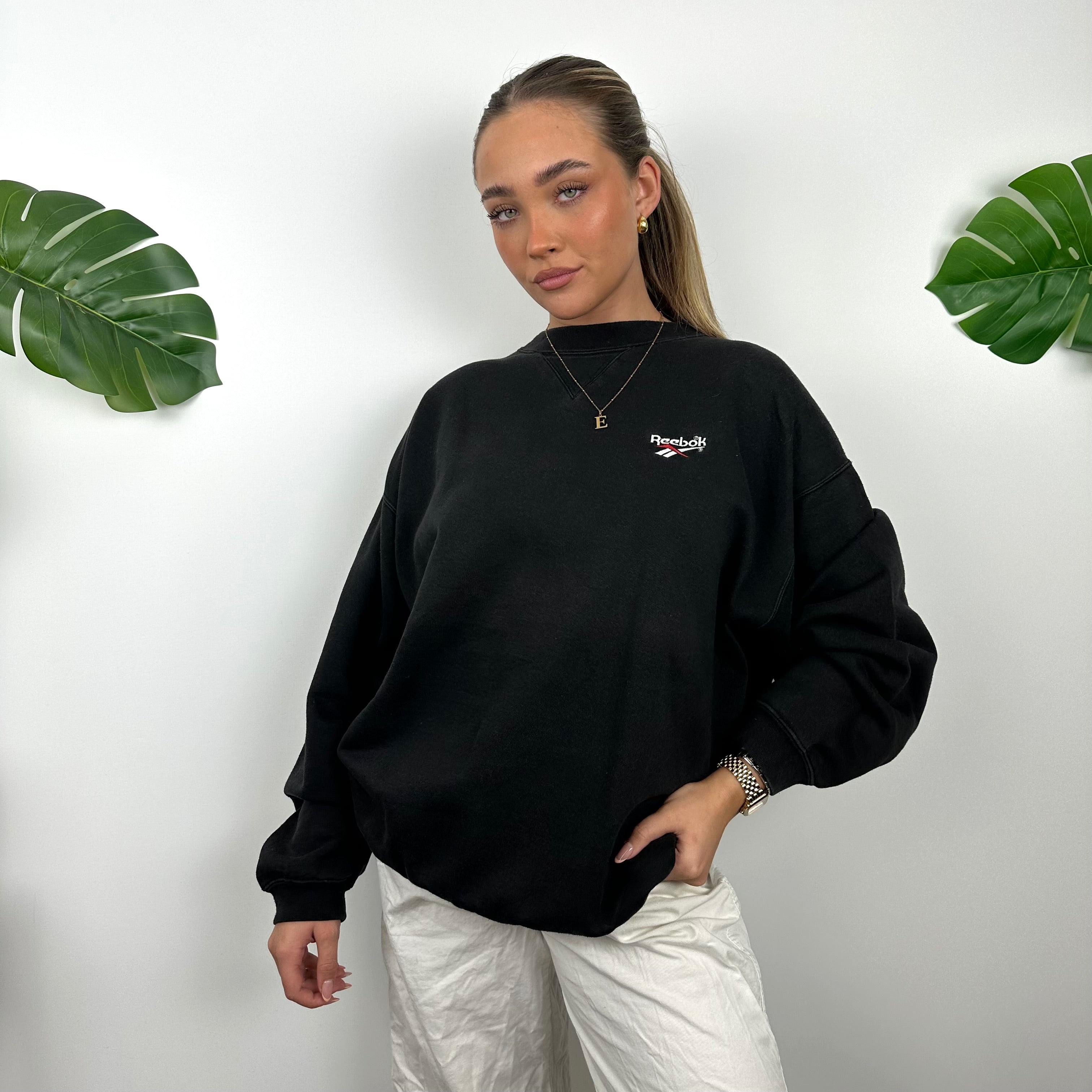 Reebok Black Embroidered Spell Out Sweatshirt (XL)