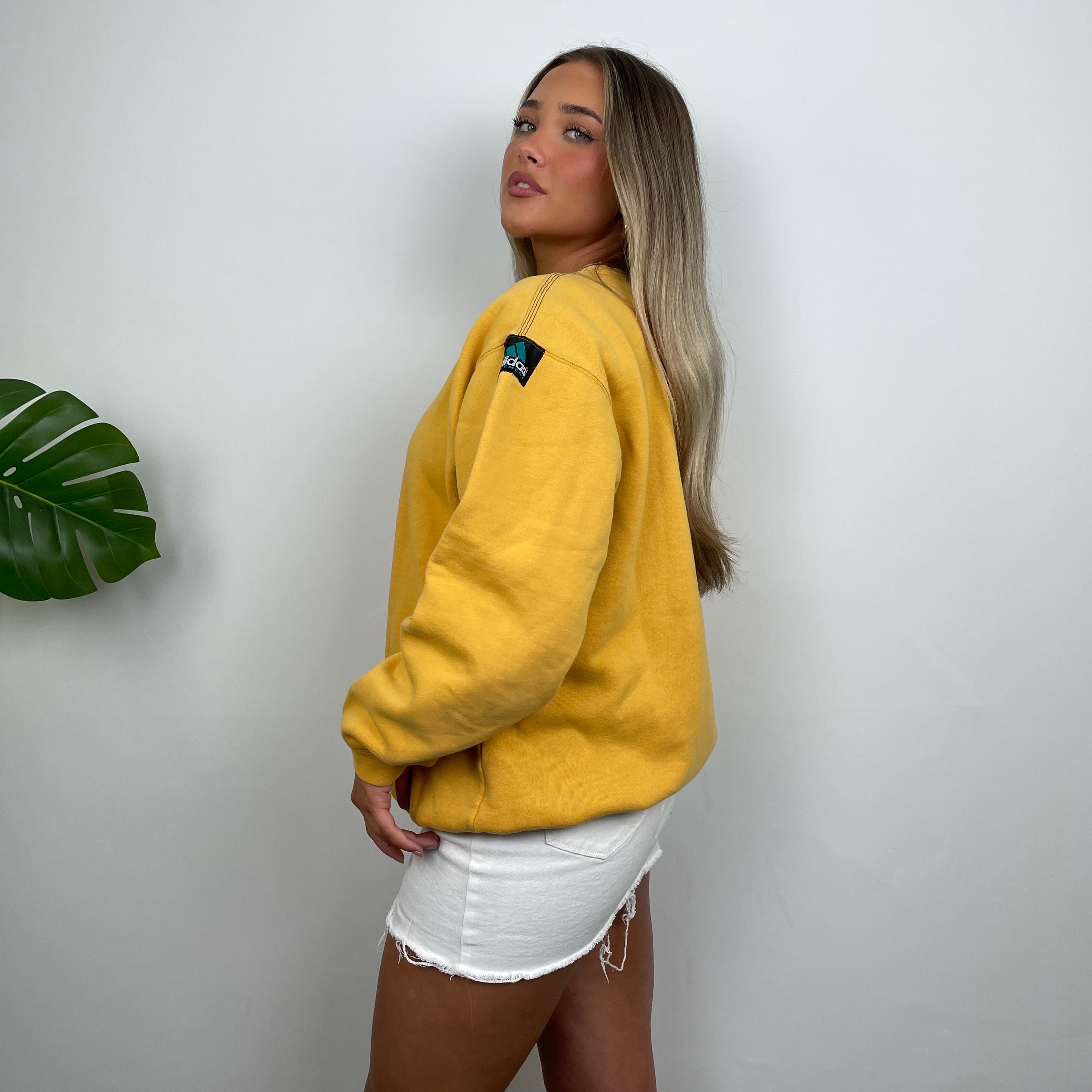 Adidas Equipment Yellow Embroidered Spell Out Sweatshirt M Jamie Online Vintage