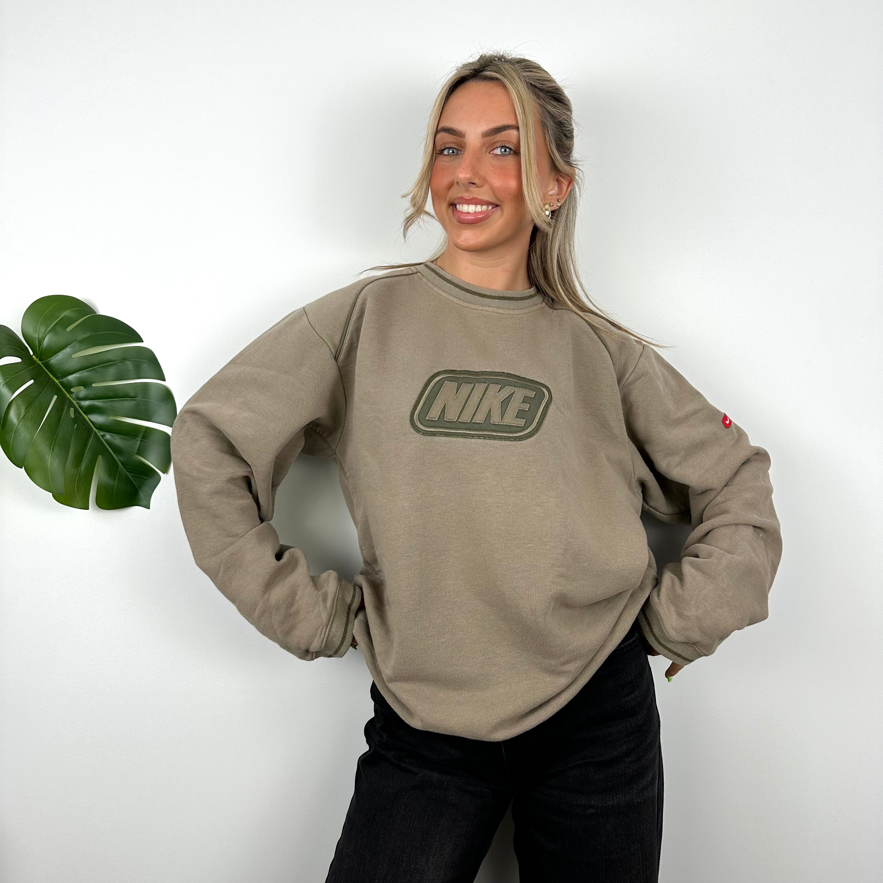 Nike Tan Brown Embroidered Spell Out Sweatshirt (M)