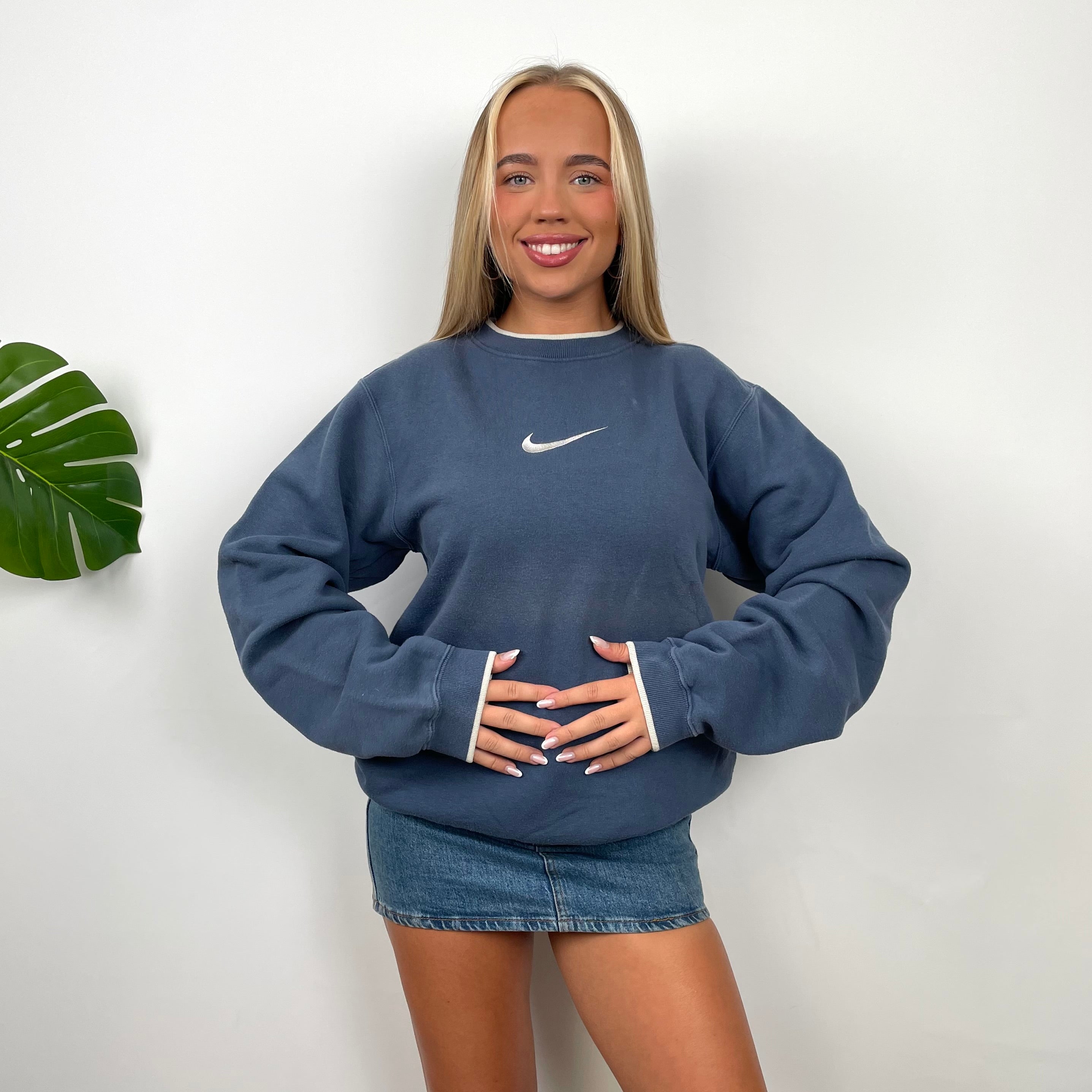 Nike Blue Embroidered Swoosh Sweatshirt (L)