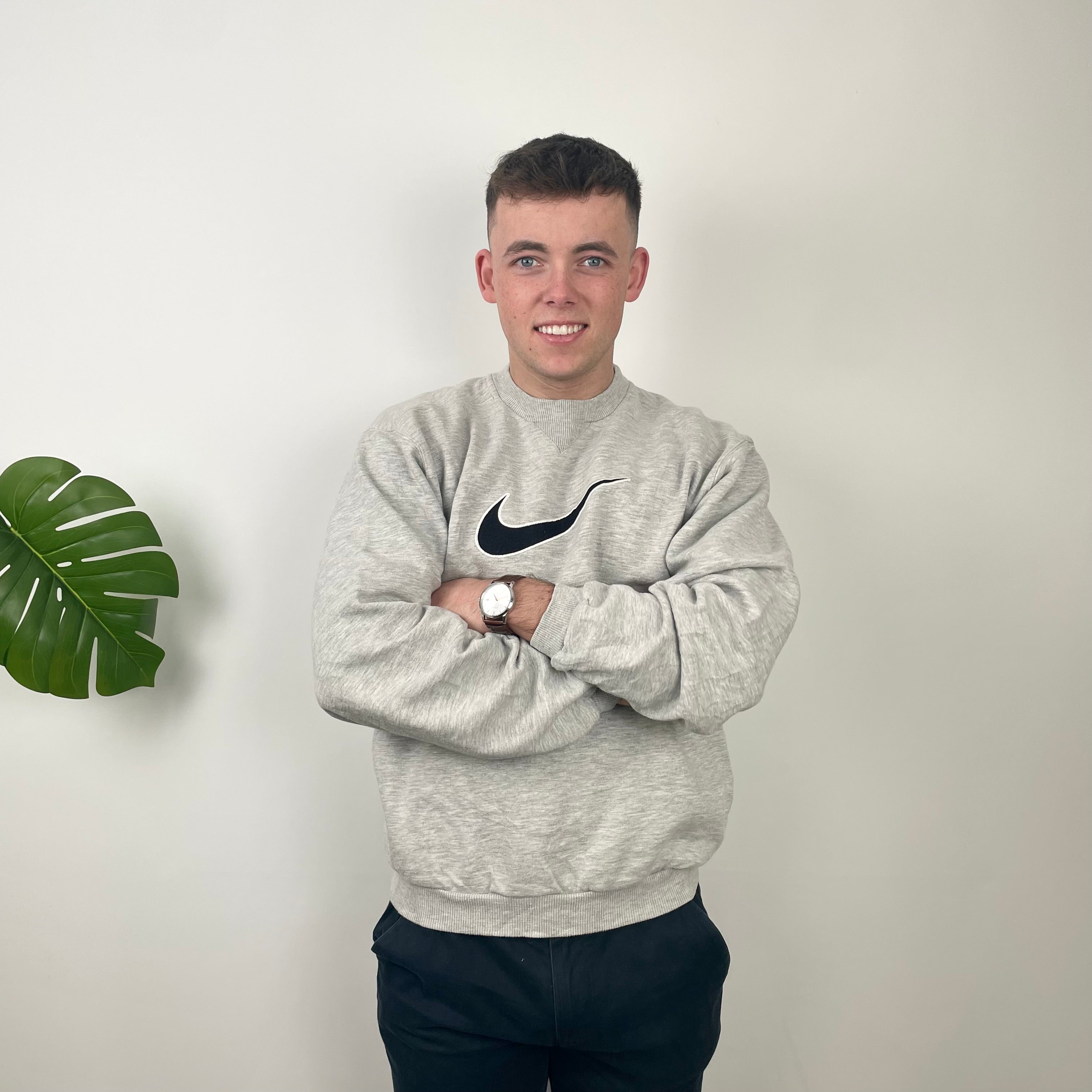 Nike Grey Embroidered Swoosh Sweatshirt (L)