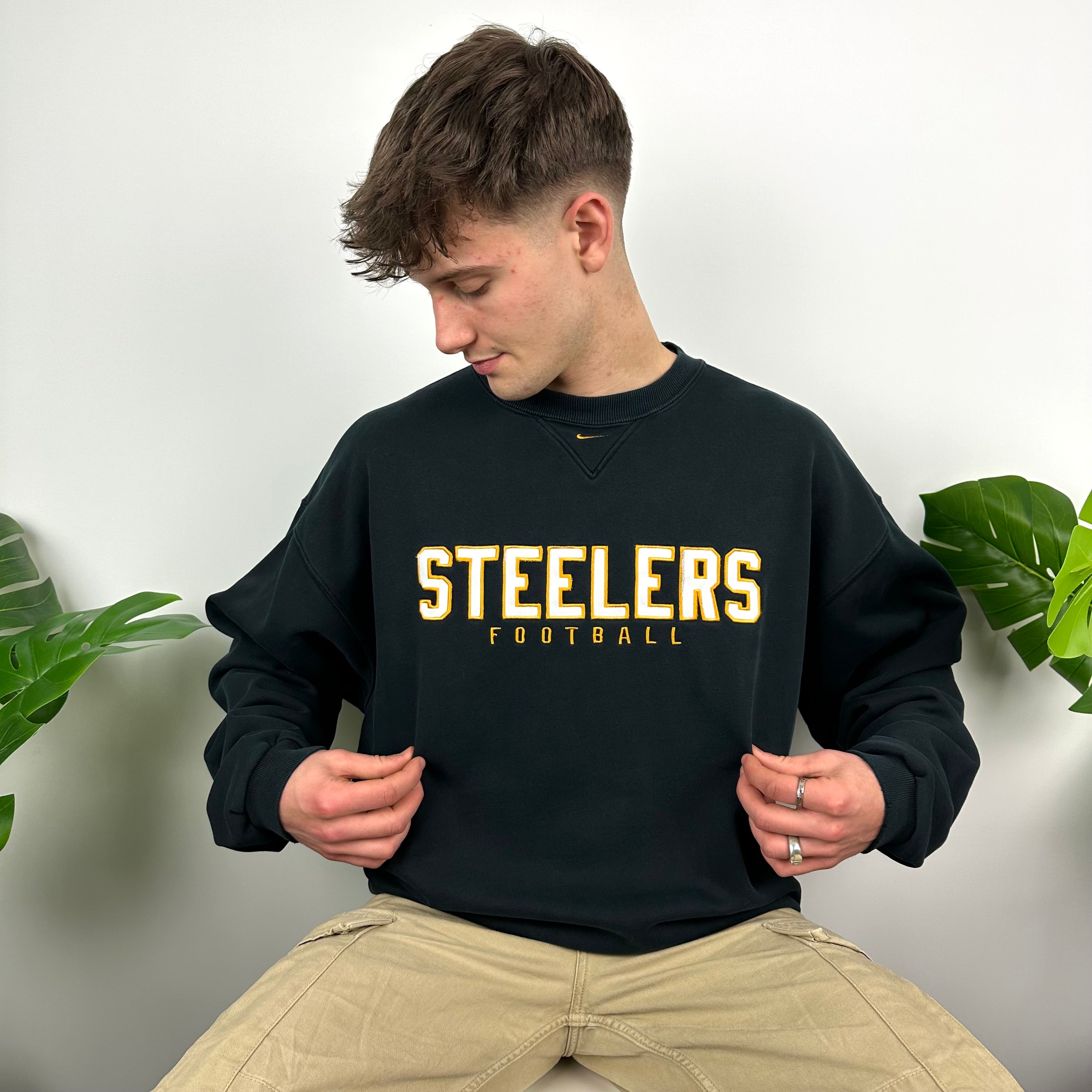 Nike X Pittsburgh Steelers Black Embroidered Spell Out Sweatshirt (XL)