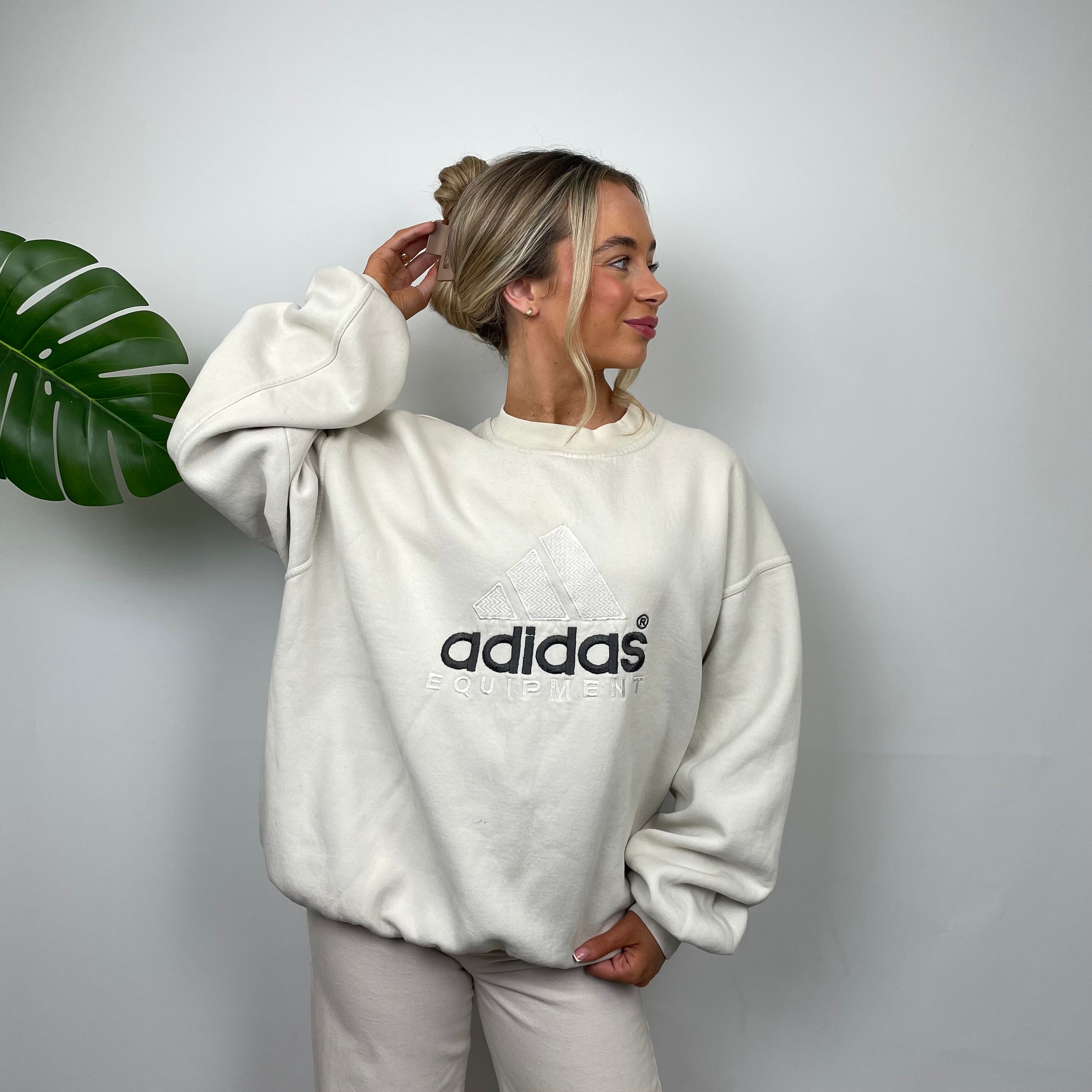 Adidas Equipment RARE Cream Embroidered Spell Out Sweatshirt (M)