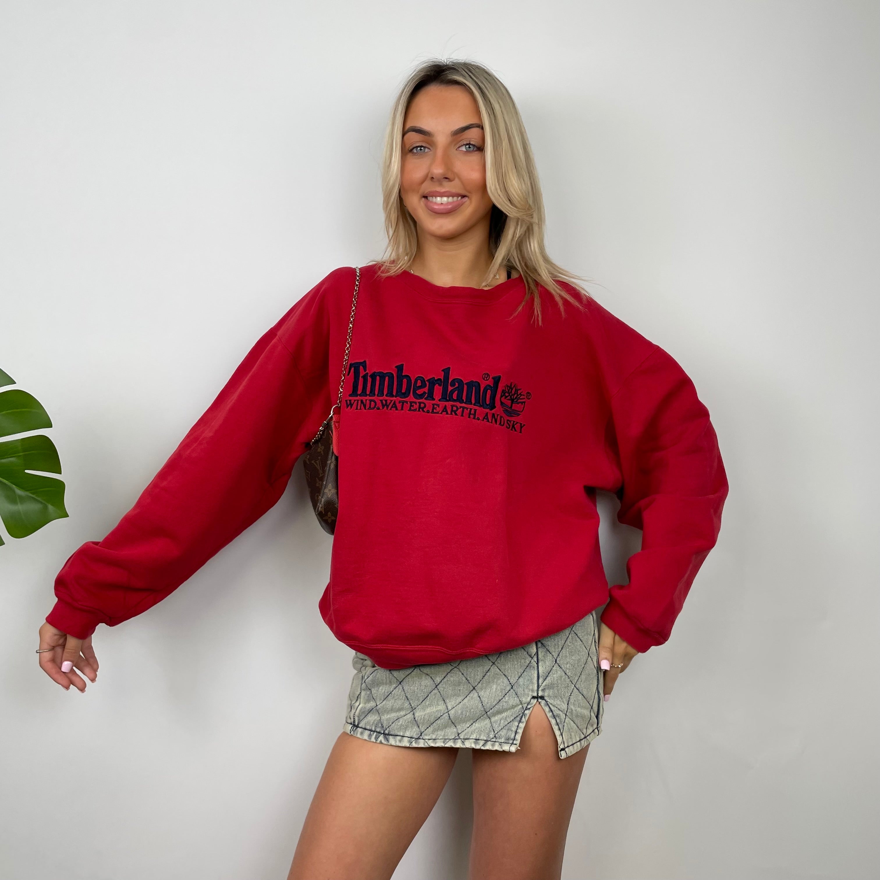 Timberland Red Embroidered Spell Out Sweatshirt (S)