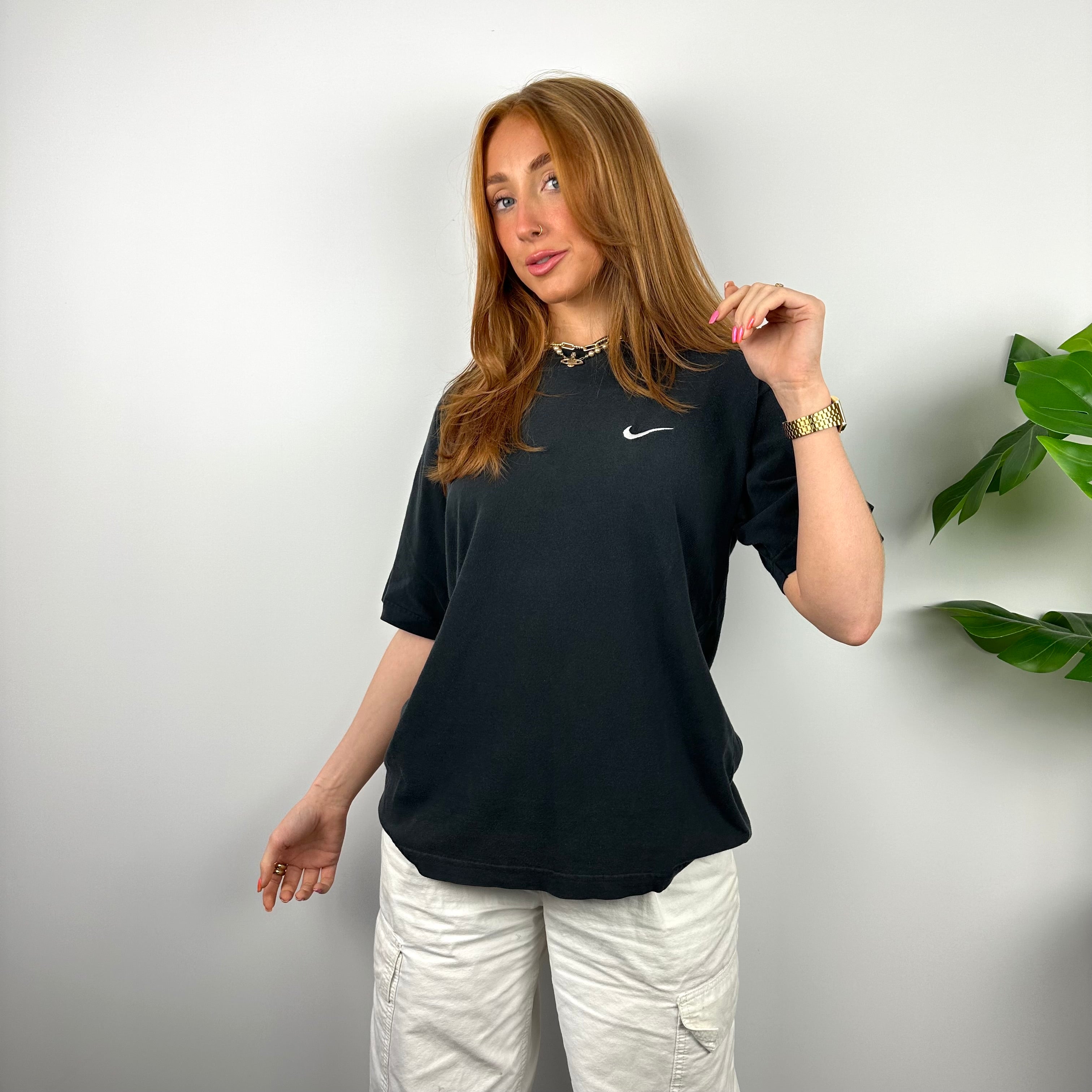 Nike RARE Black Embroidered Swoosh T Shirt (M)