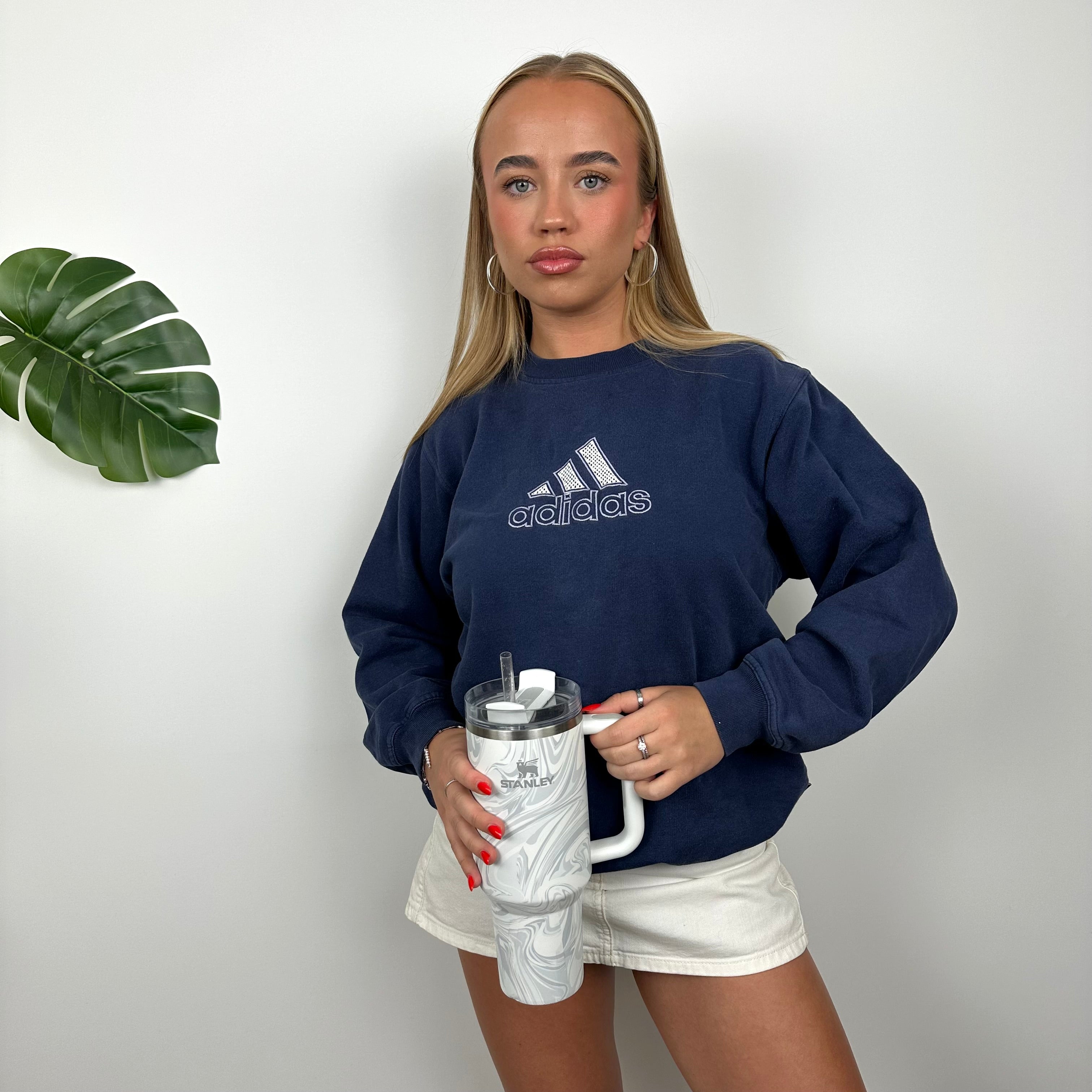 Adidas Blue Embroidered Spell Out Sweatshirt (M)