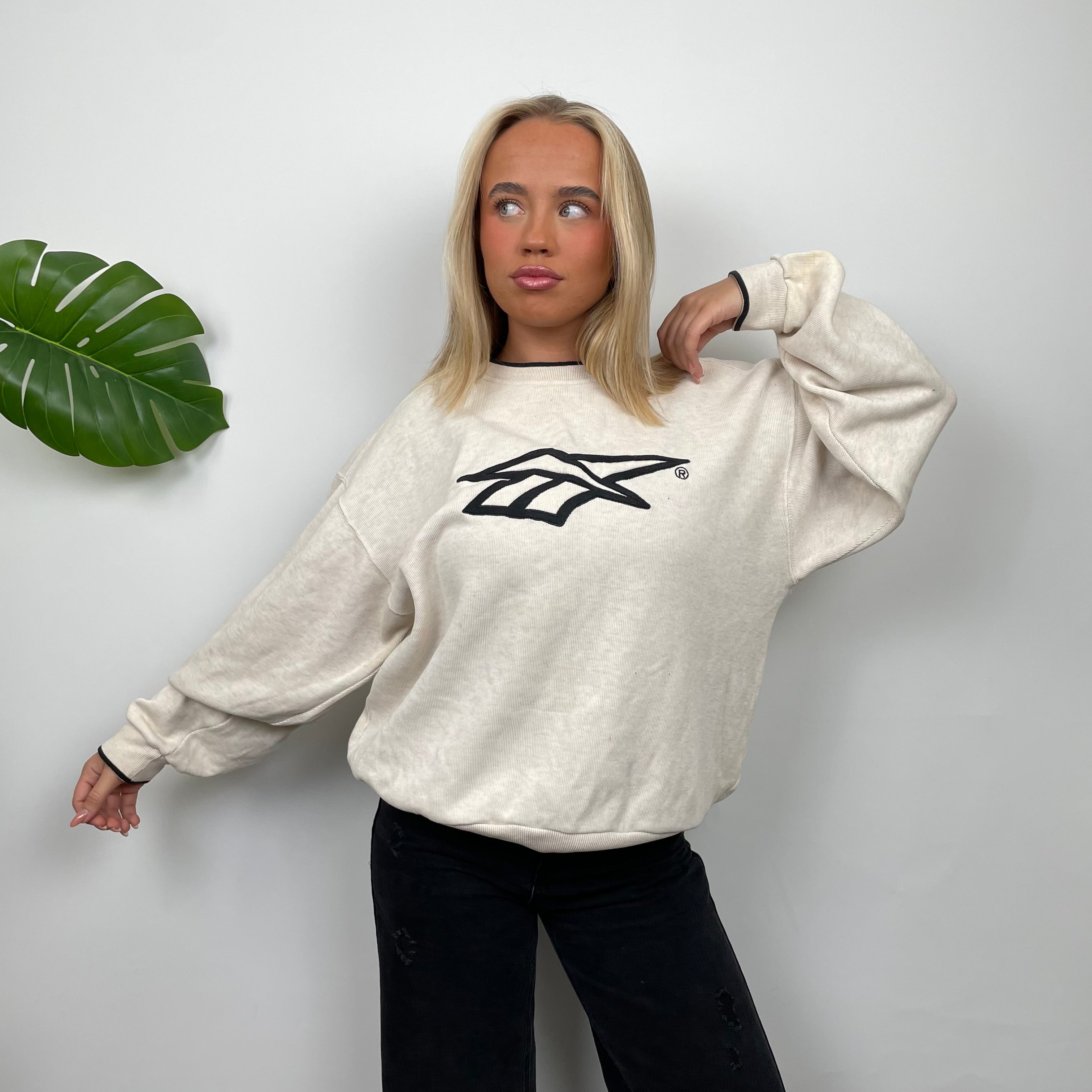 Reebok RARE Cream Embroidered Spell Out Sweatshirt (M)