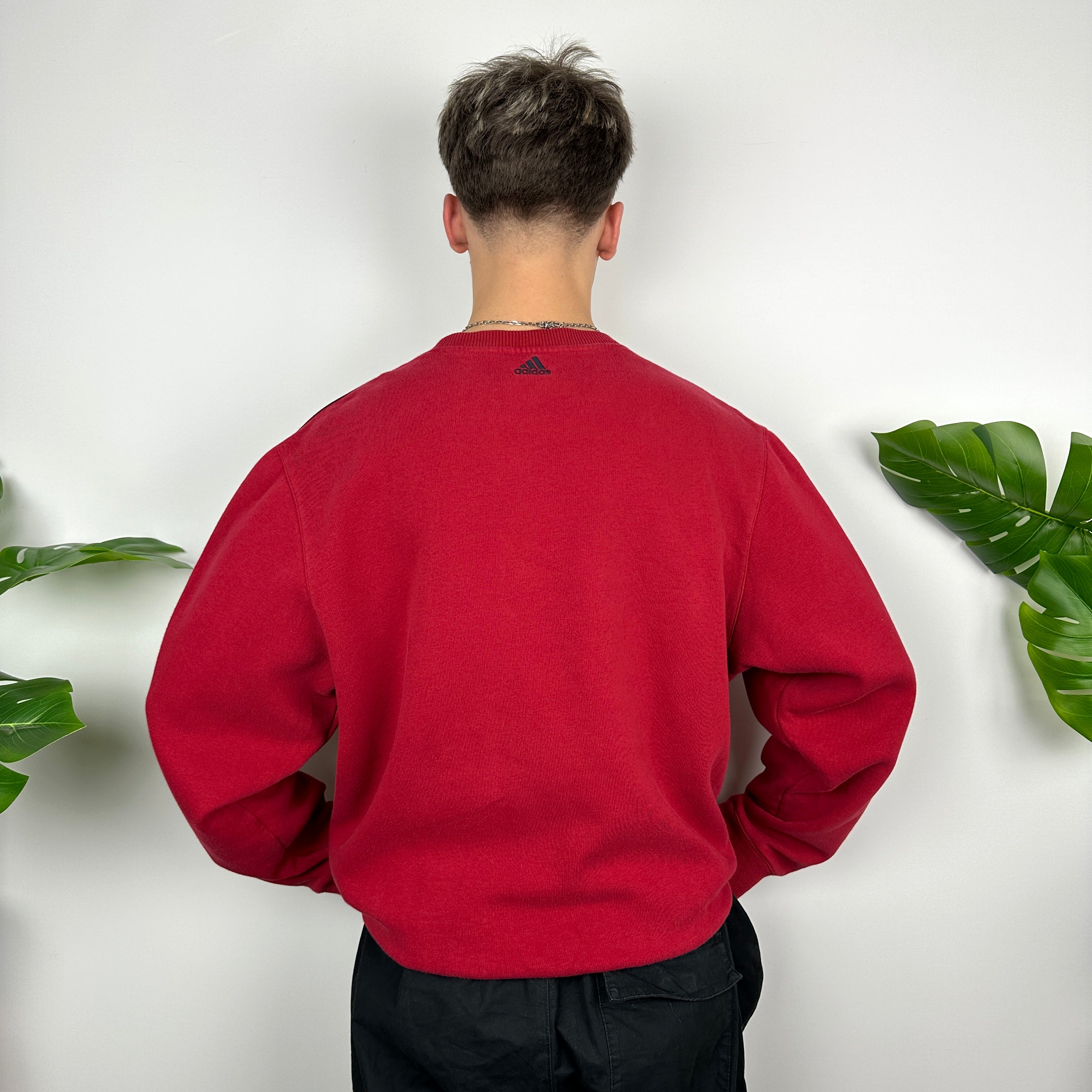 Adidas Red Embroidered Spell Out Sweatshirt (L)